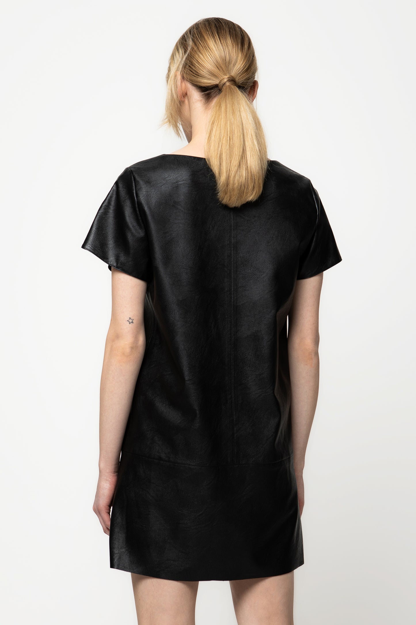 SARAH - Eco - leather mini dress with jewel neckline