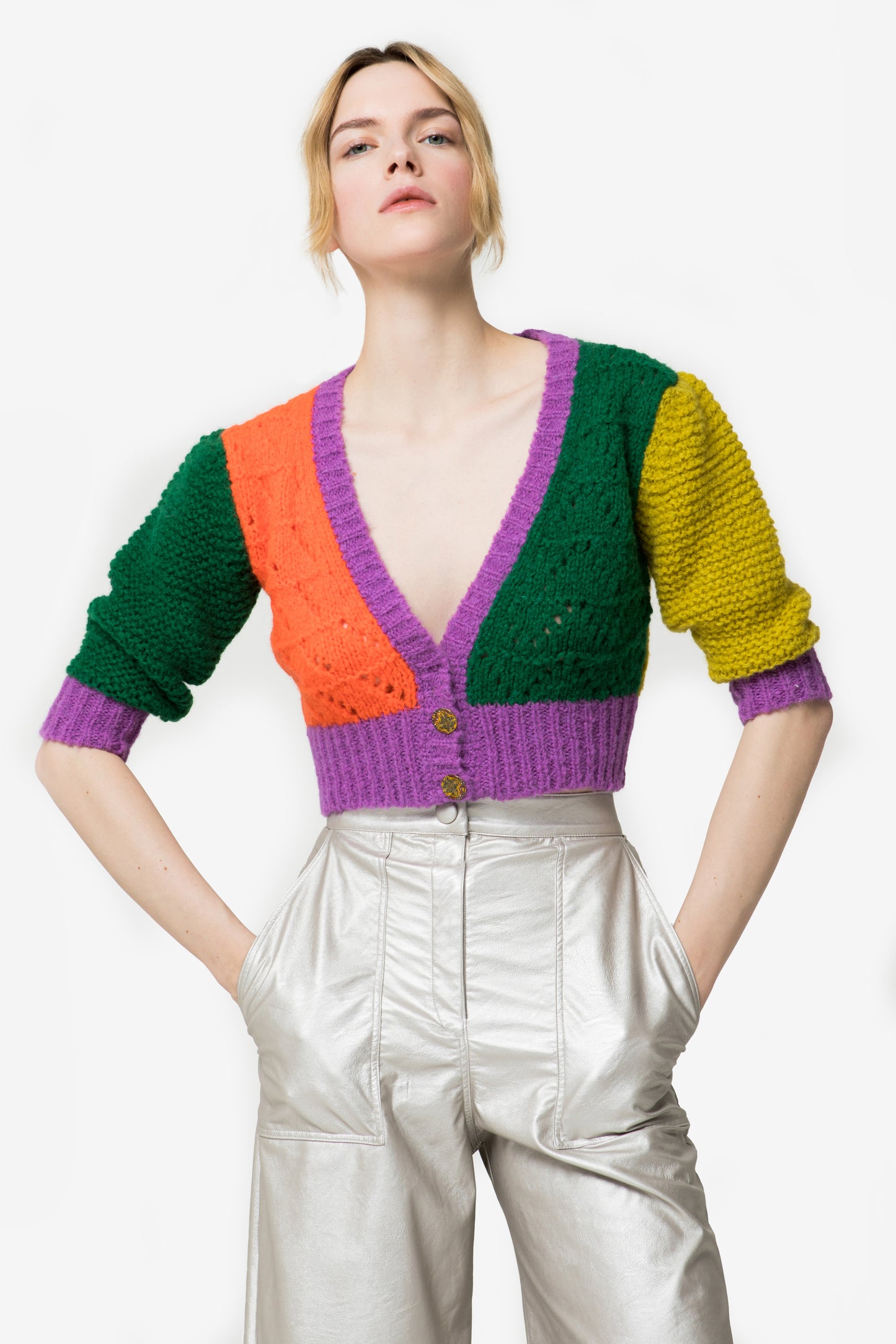 SELMA - Color block cropped cardigan