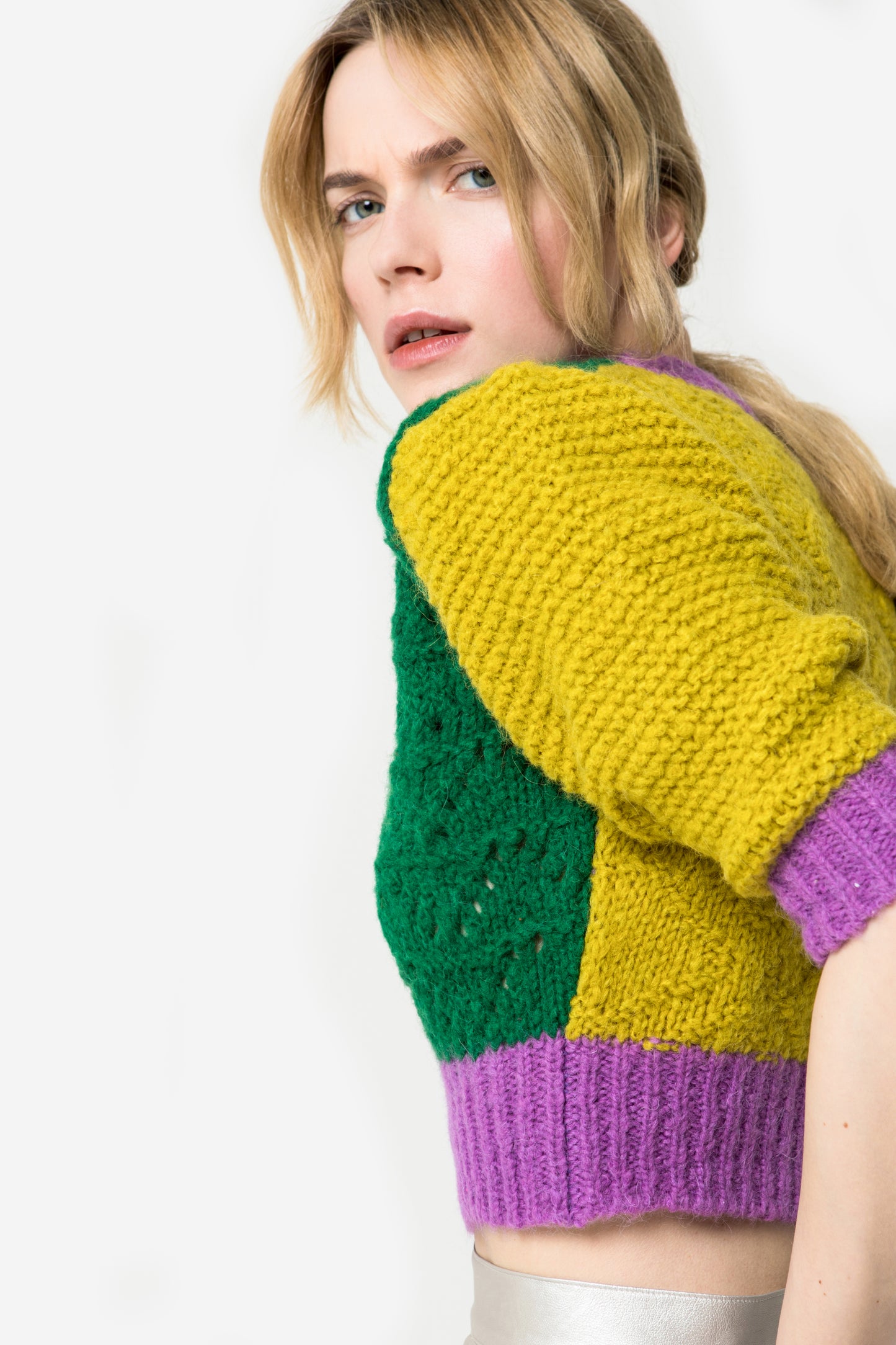 SELMA - Color block cropped cardigan
