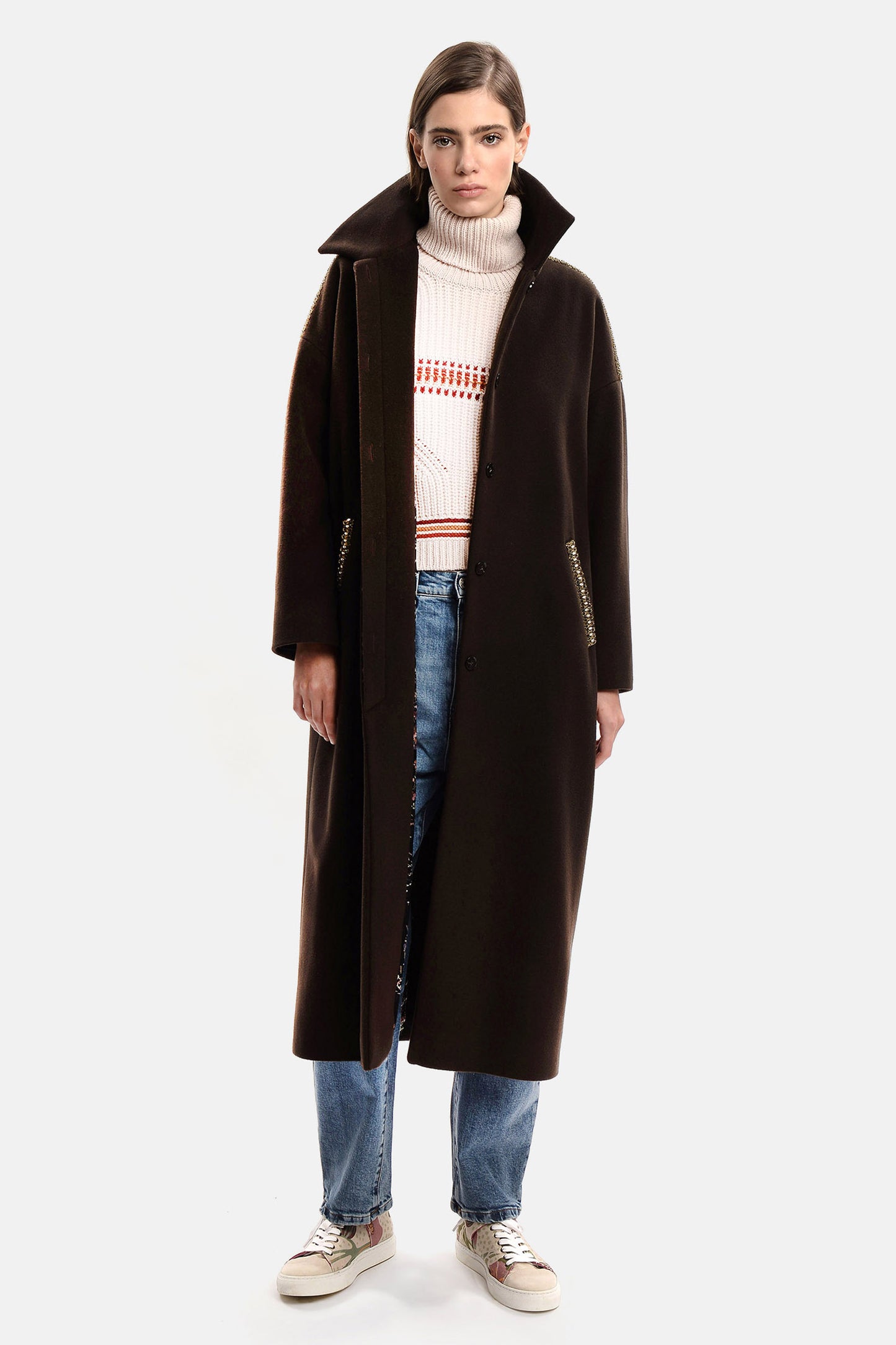 GISELLE - Cappotto gioiello Caffè