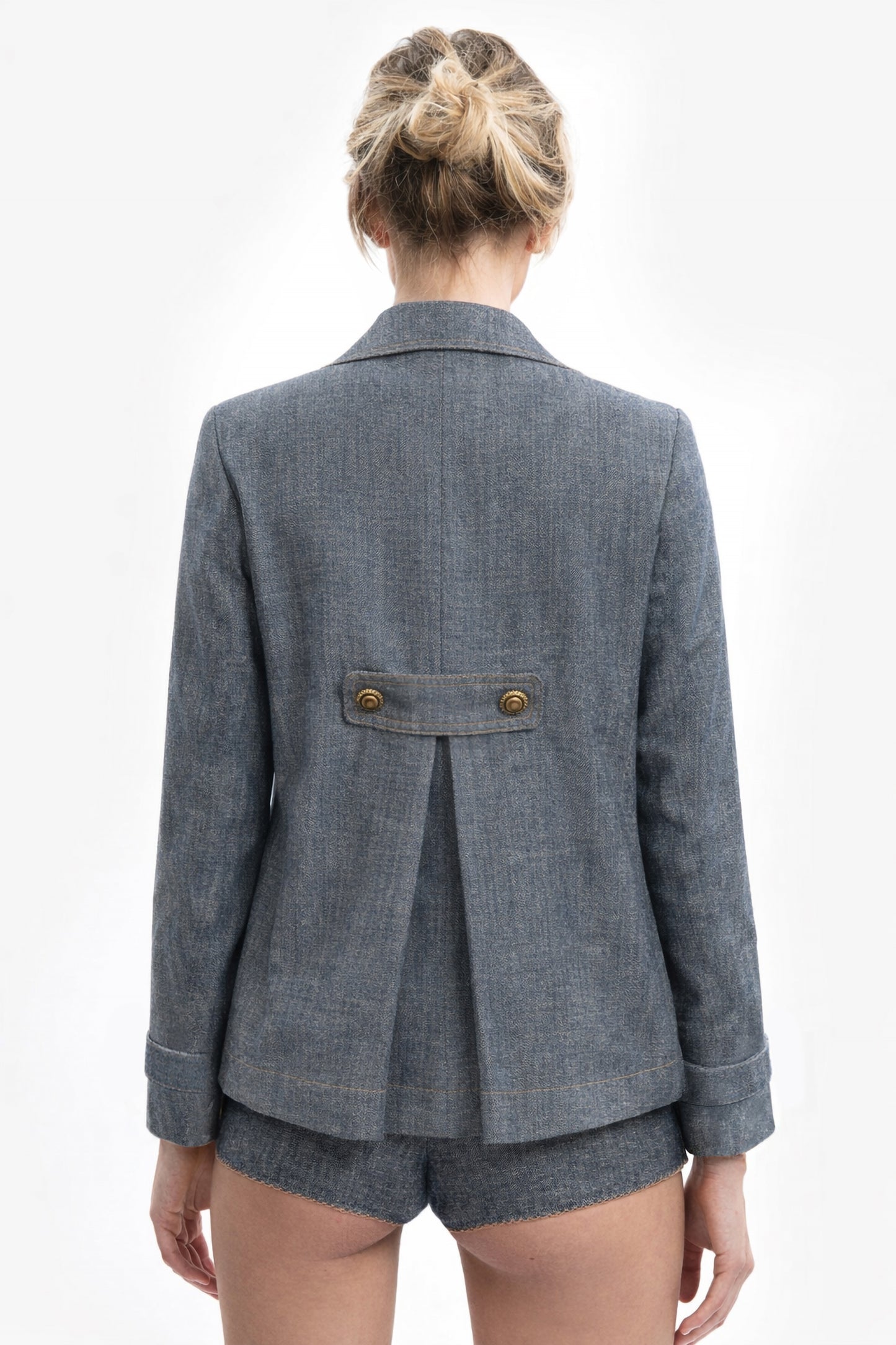 AGATA - Blazer doppiopetto in lino effetto denim Azul