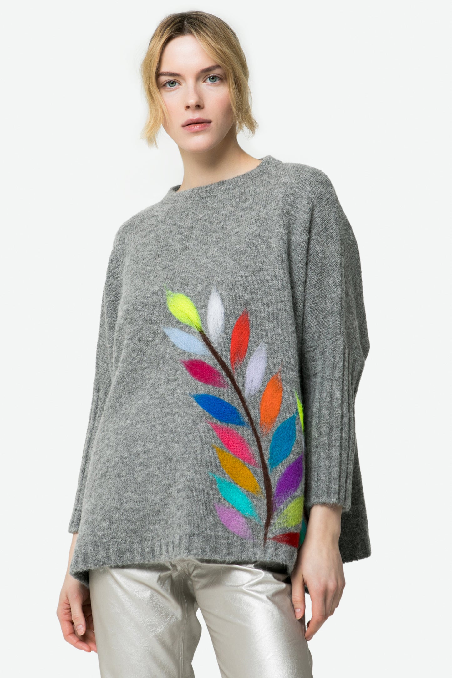 DENISE - Poncho girocollo Leaves