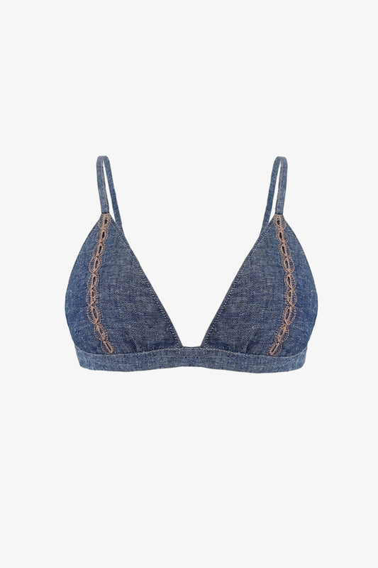 NILLA - Bralette in lino effetto denim Indigo