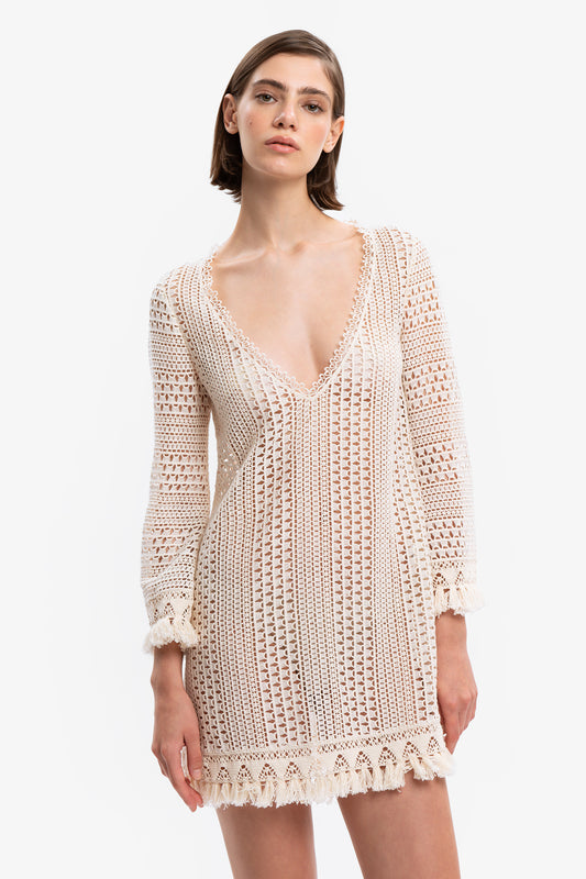 DELFINA - Abito corto macramè Sable