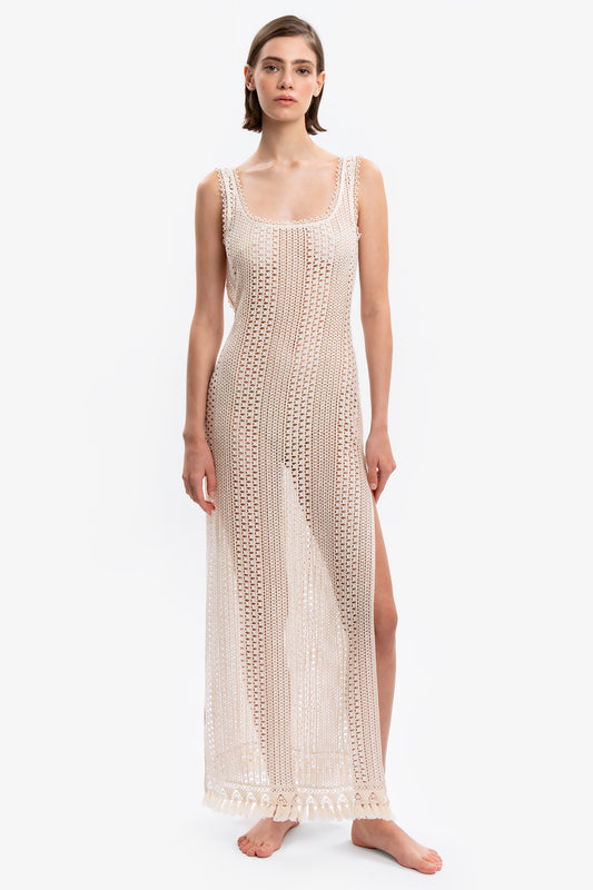 MAIA - Abito lungo macramè Sable