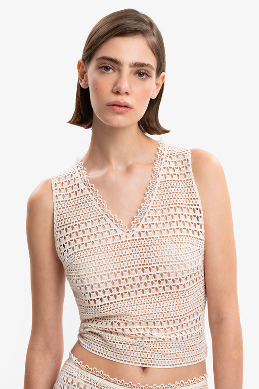 DAFNE - Top macramè Sable