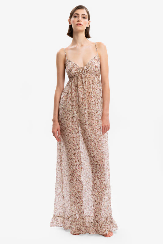 GINEVRA - Abito lungo in cotone seta Flores