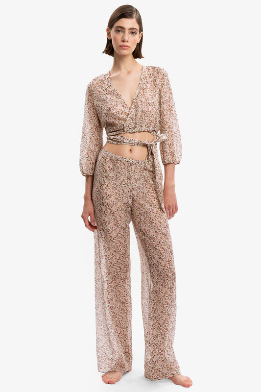 NOEMI - Pantalone in cotone seta Flores