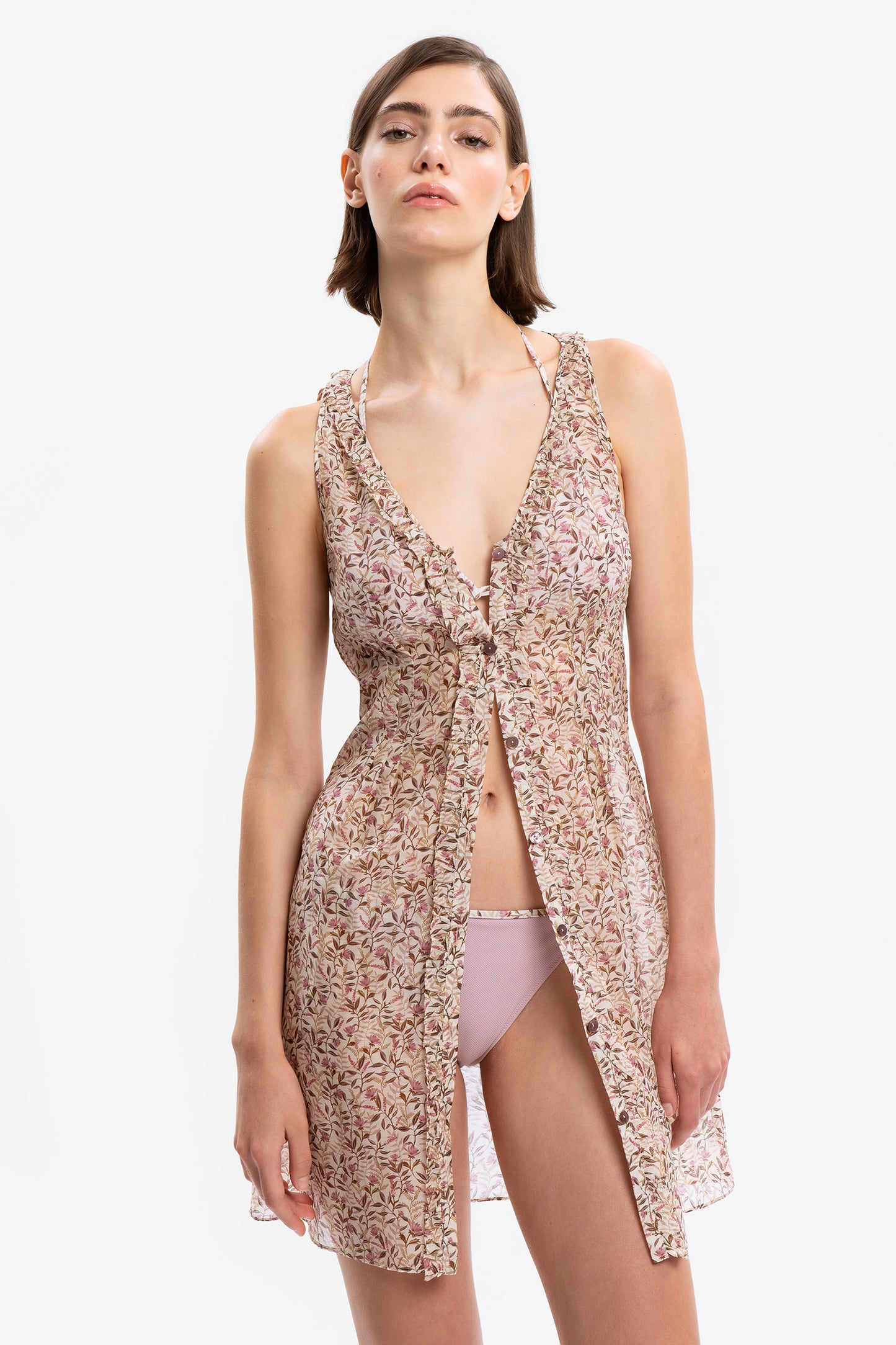 OLIVIA - Cotton silk short dress Flores