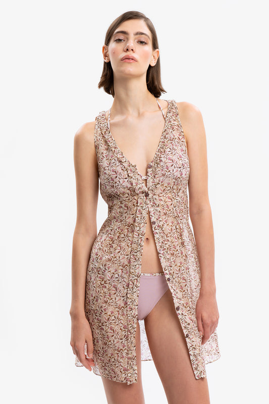 OLIVIA - Abito corto in cotone seta Flores