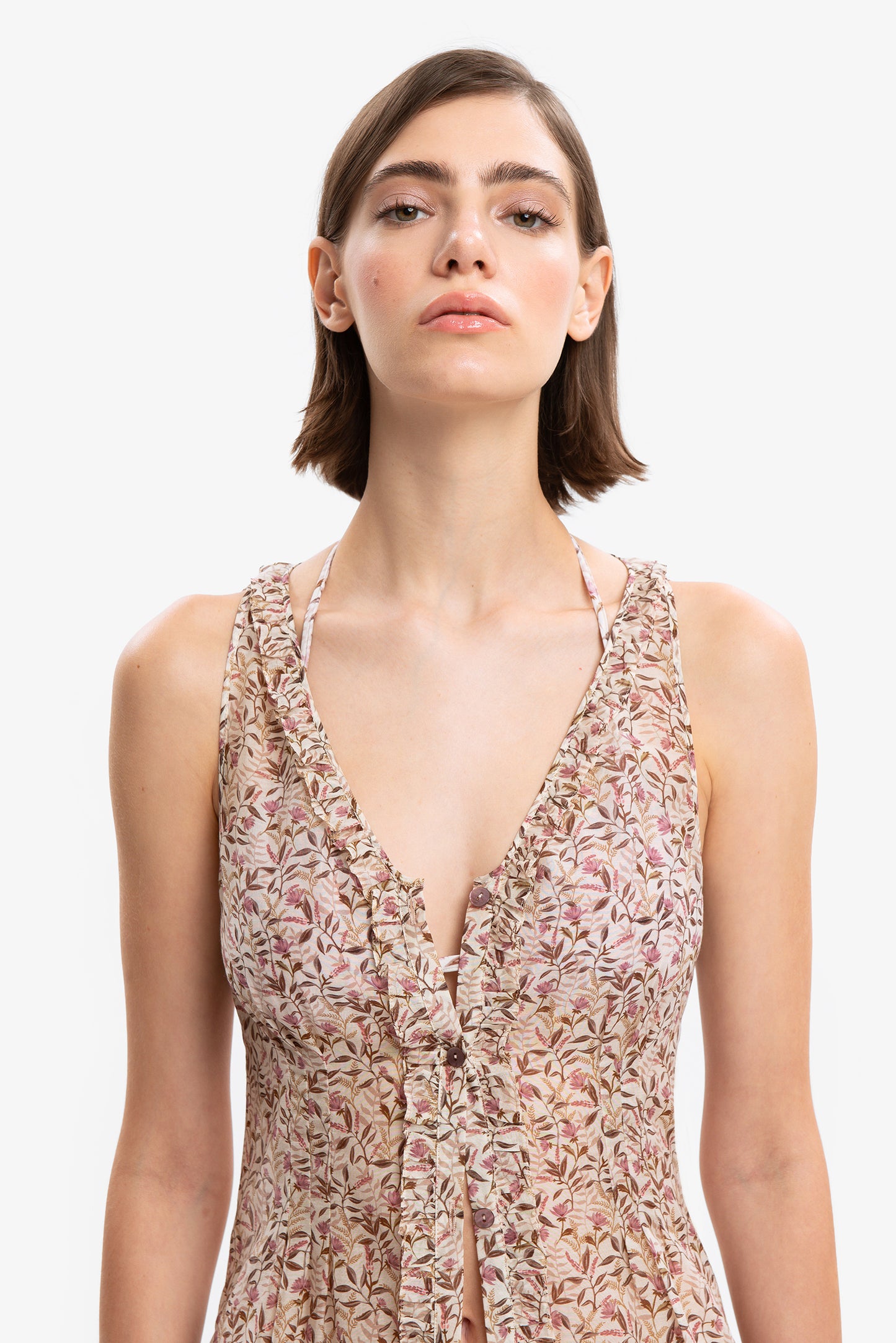 OLIVIA - Cotton silk short dress Flores