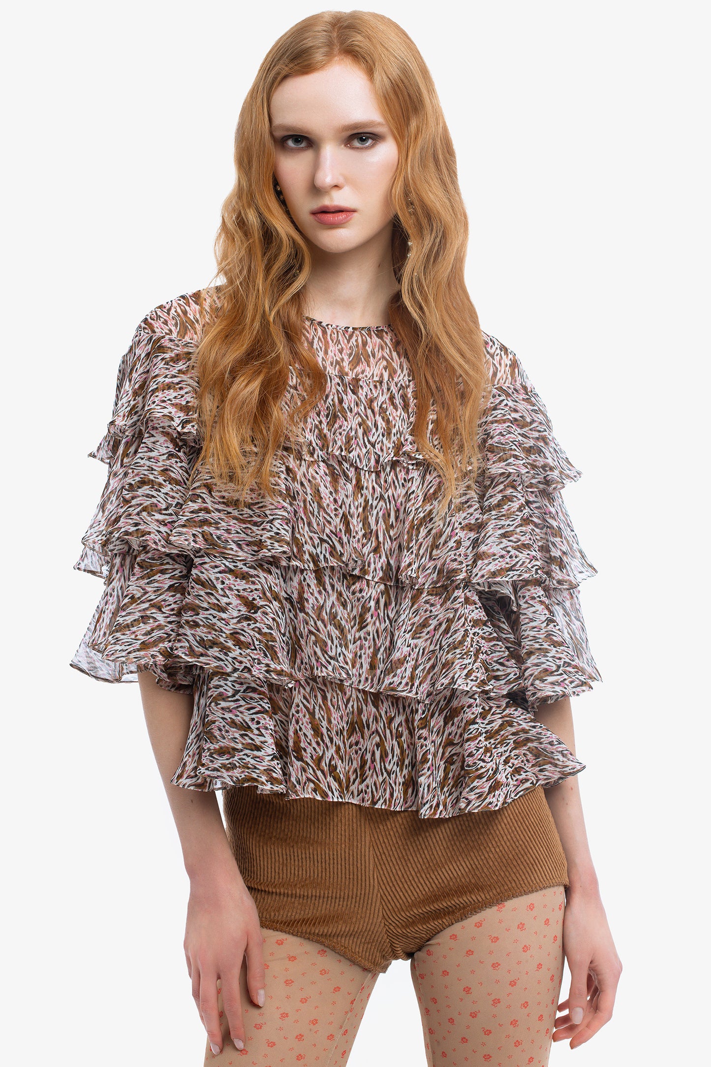 POLINA - Blusa in creponne di seta Camouflage