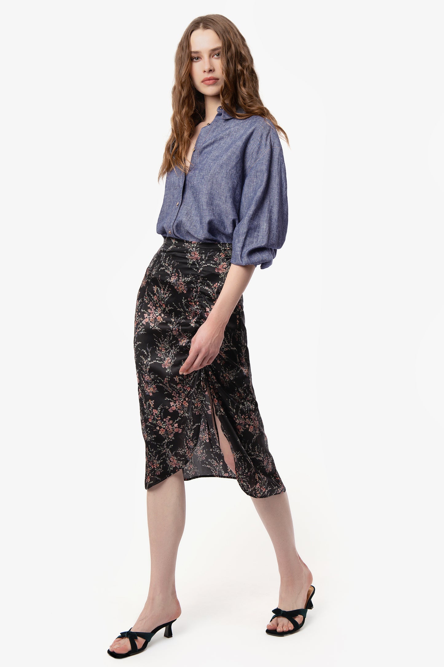 FEDORA - Silk midi skirt Wildflowers
