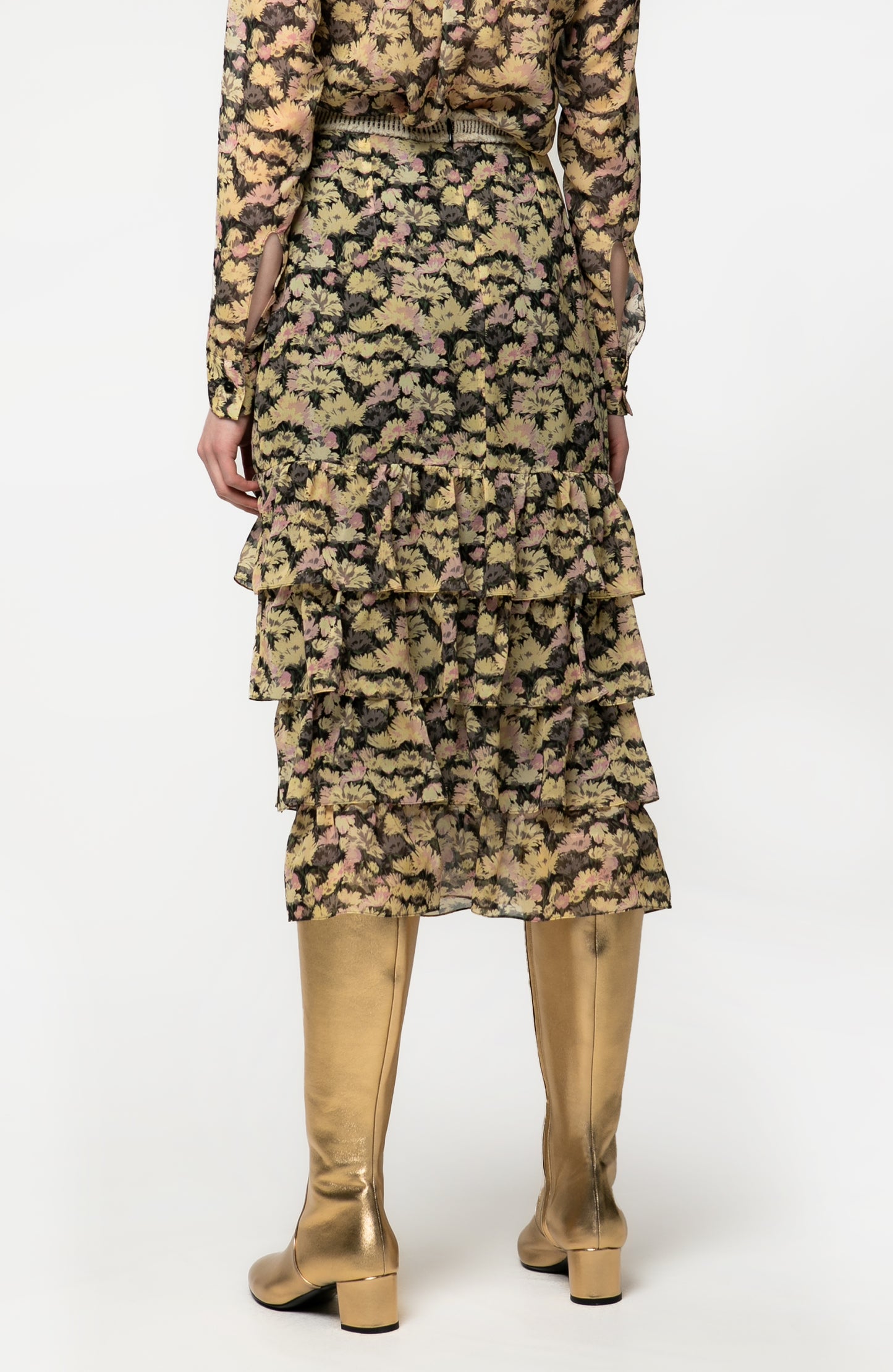 MICHELA - Gonna lunga in seta Foliage