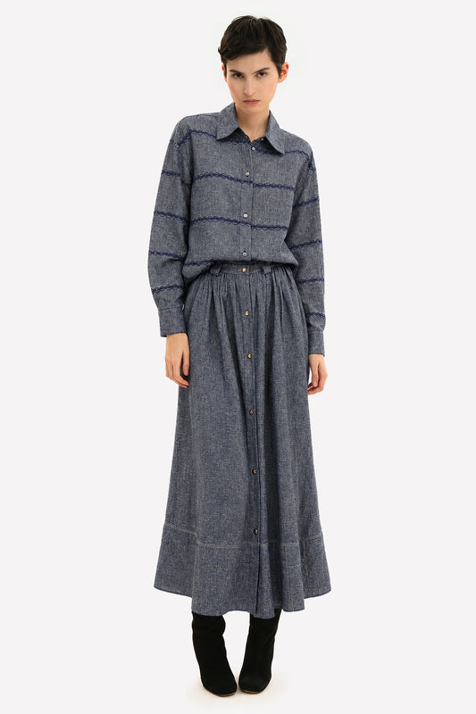 JASMIN - Linen-effect shirt Denim