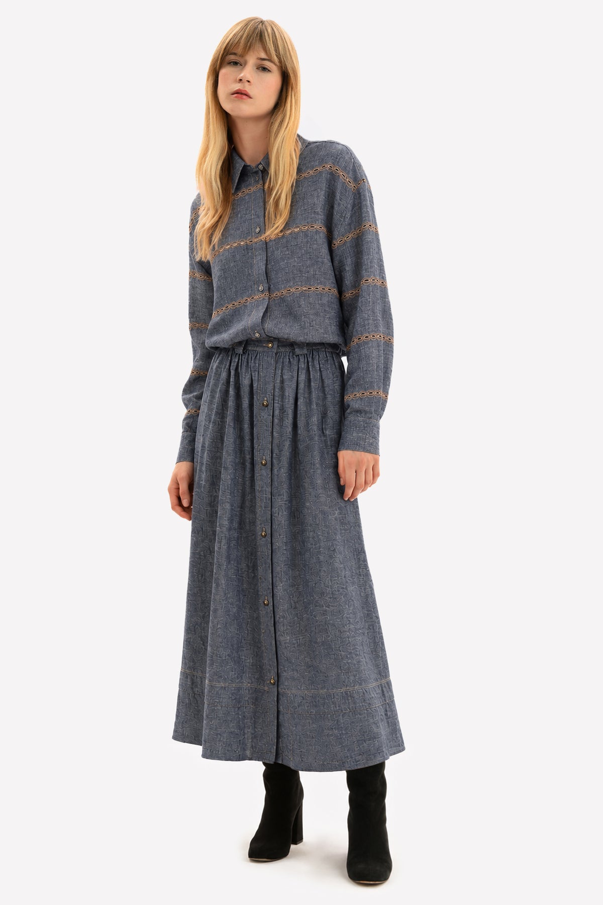 NILDE - Textured linen shirt Denim