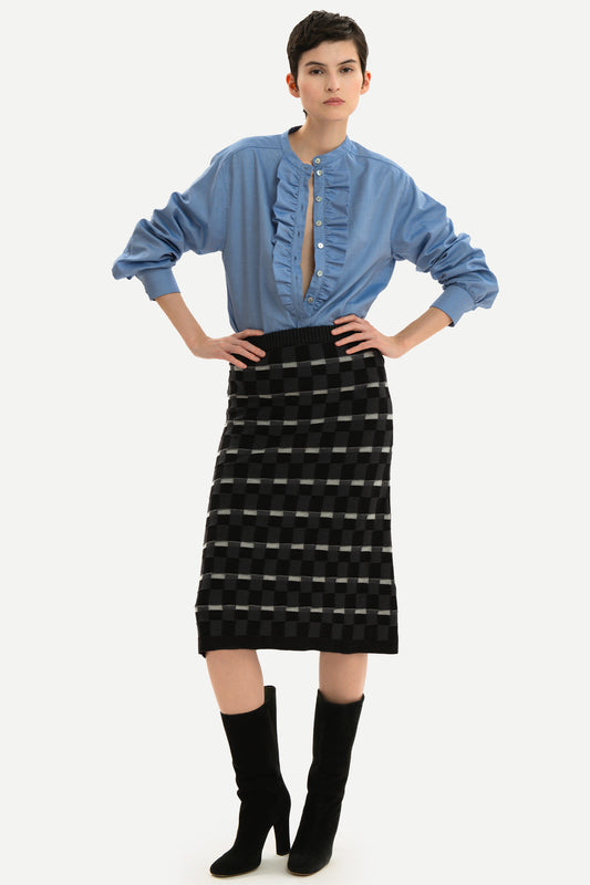 ZELDA - Gonna midi in lana merino Damier