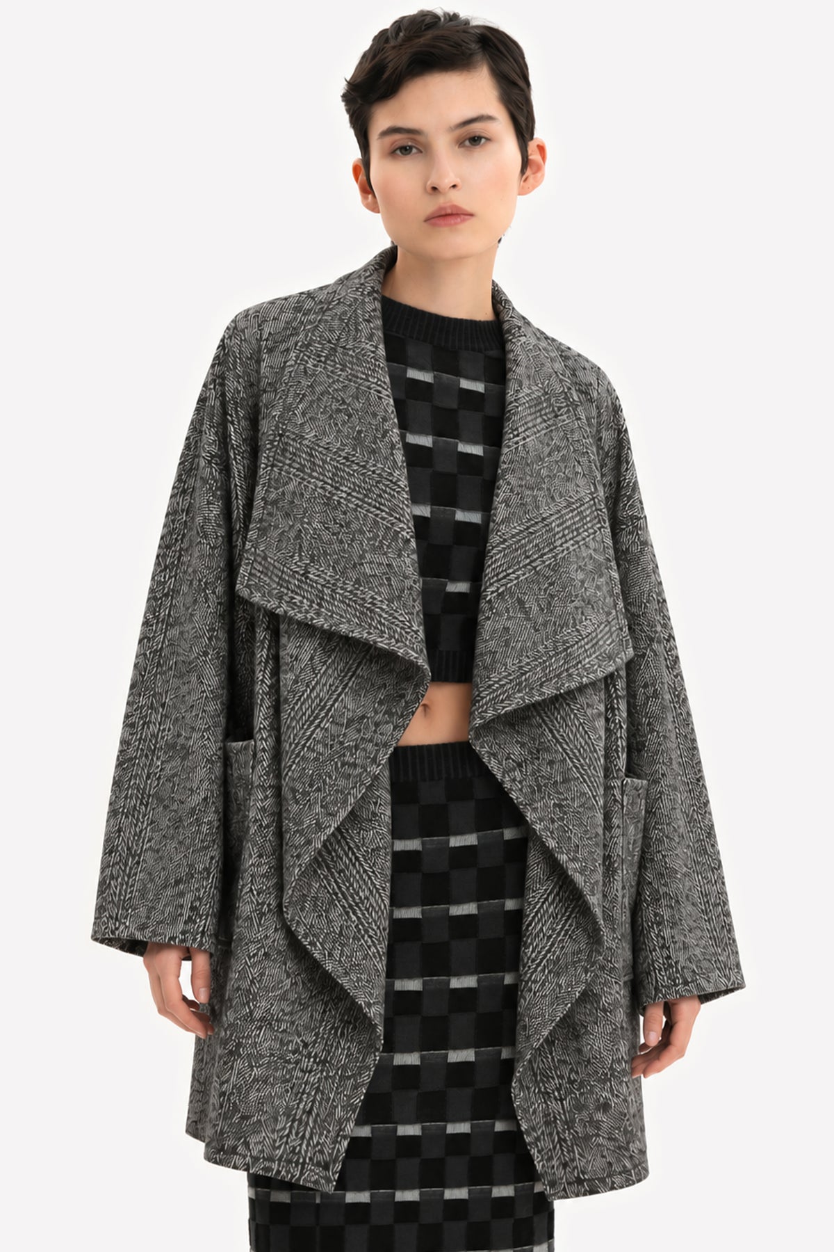 SVEVA - Oversized wool jacket Saltpepper