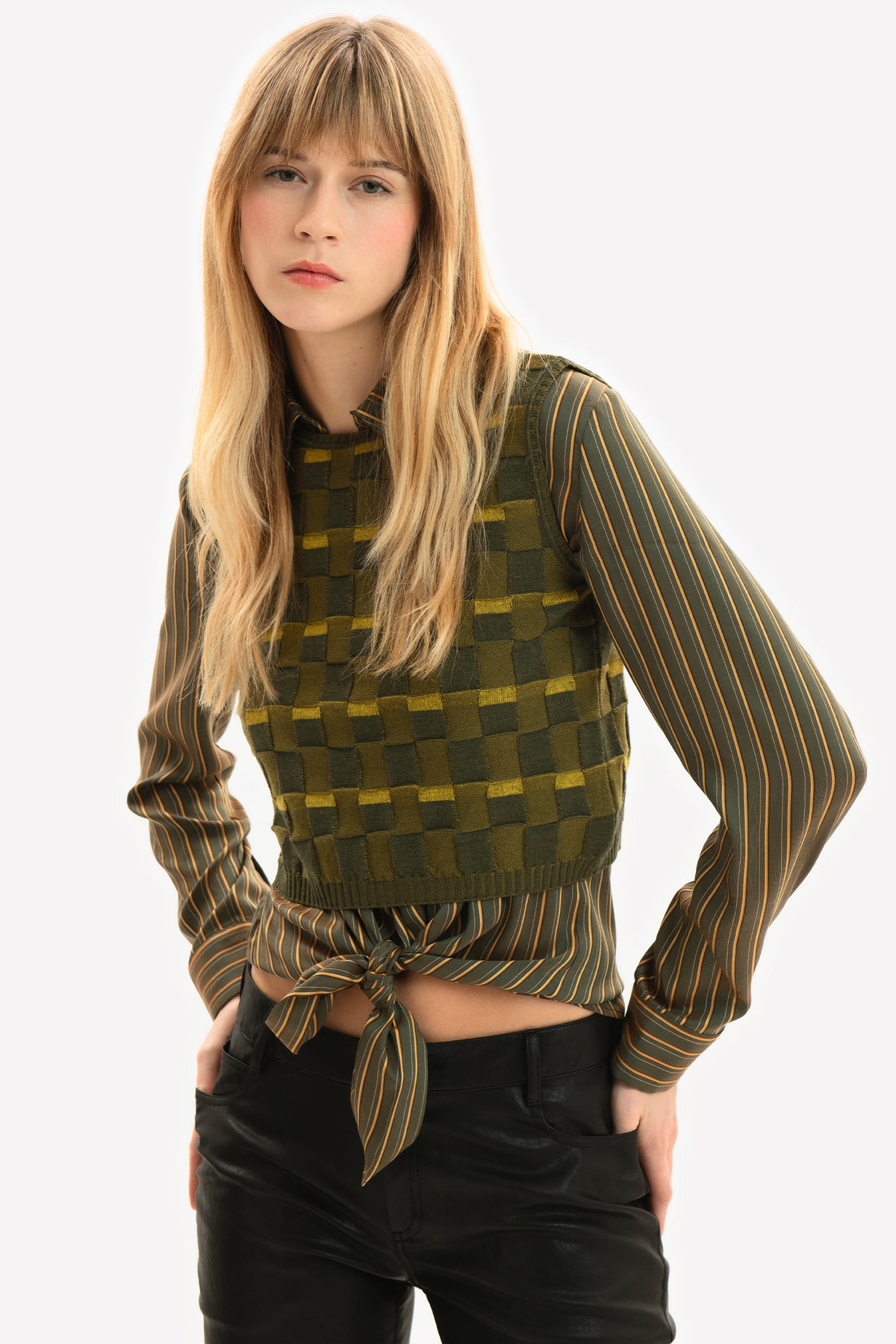 APOLLINE - Gilet in lana merino Damier