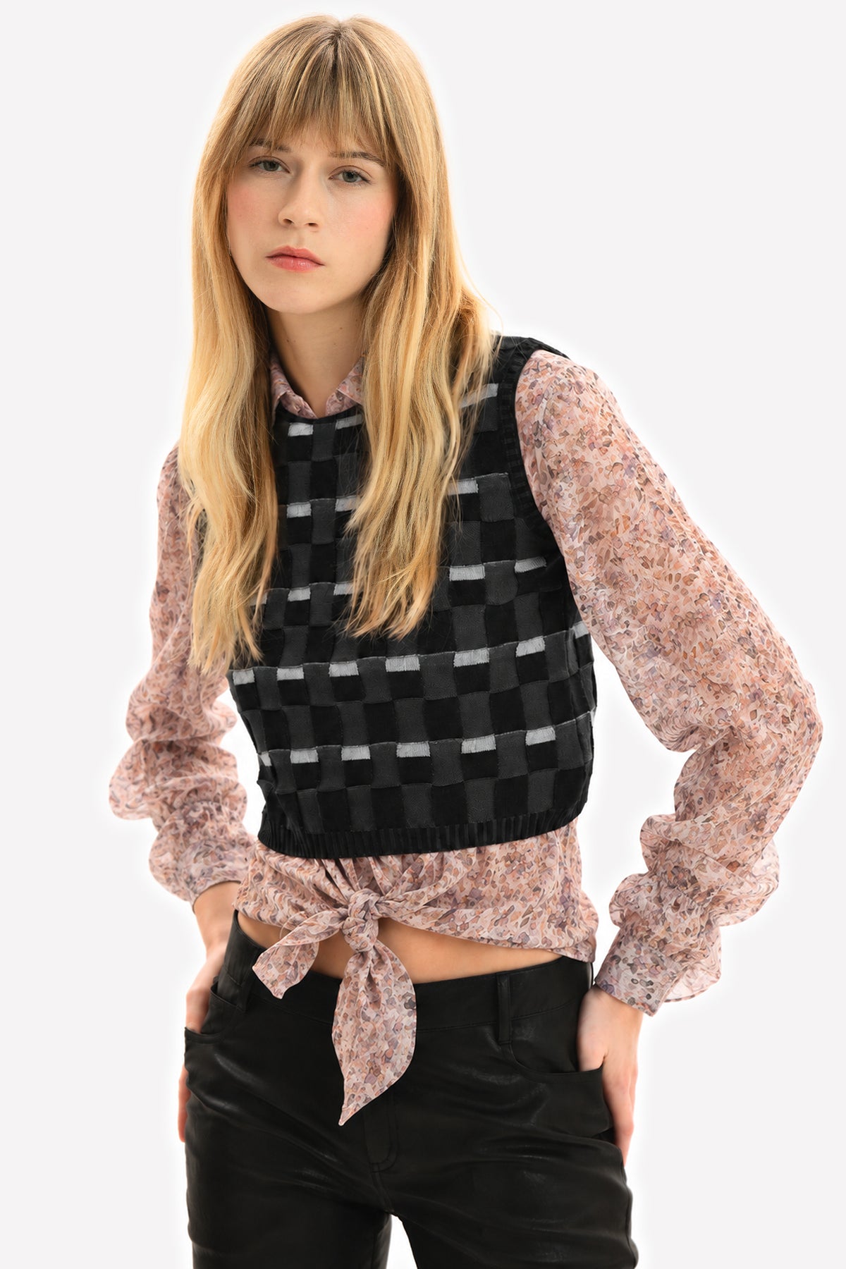 ANGELA - Merino wool vest Damier