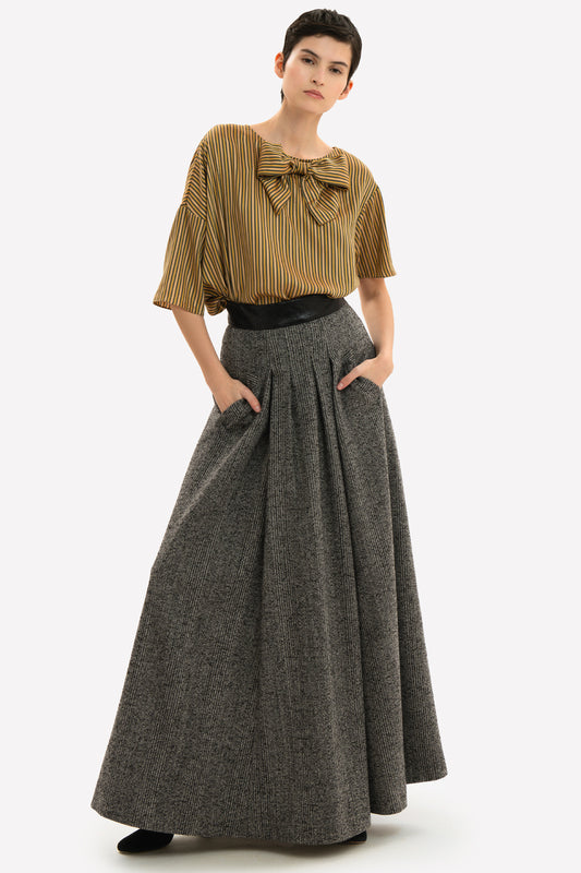 COLETTE - Long wool skirt Saltpepper