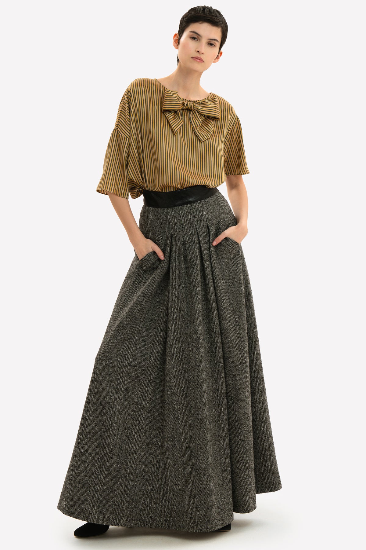 COLETTE - Long wool skirt Saltpepper