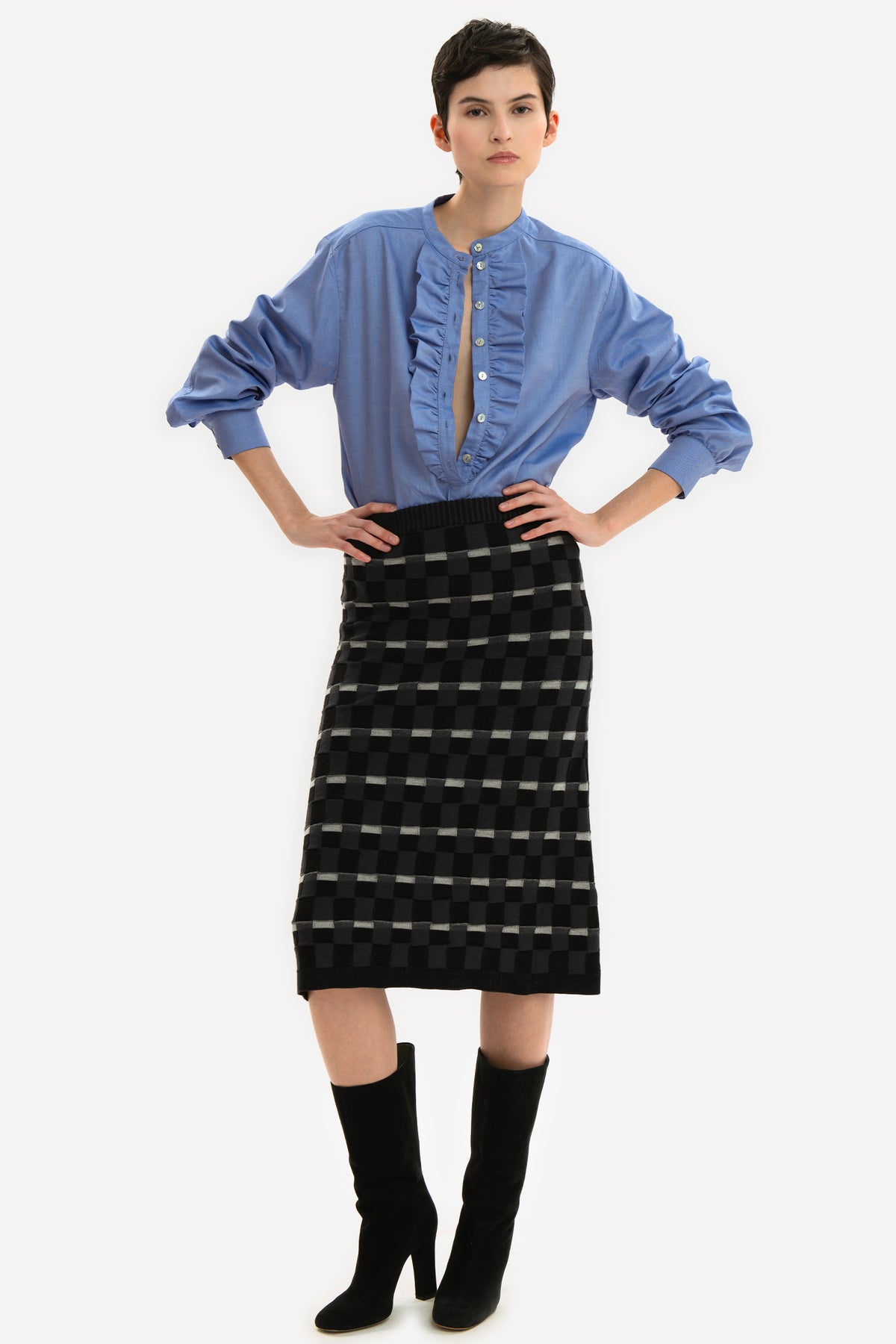 ZELDA - Gonna midi in lana merino Damier