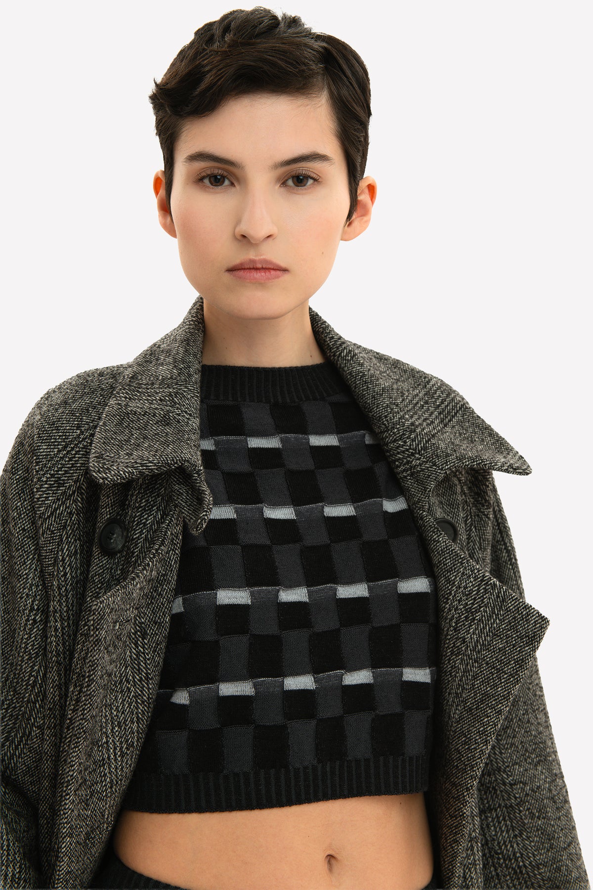 CAMILLA - Maglia crop in lana merino Damier