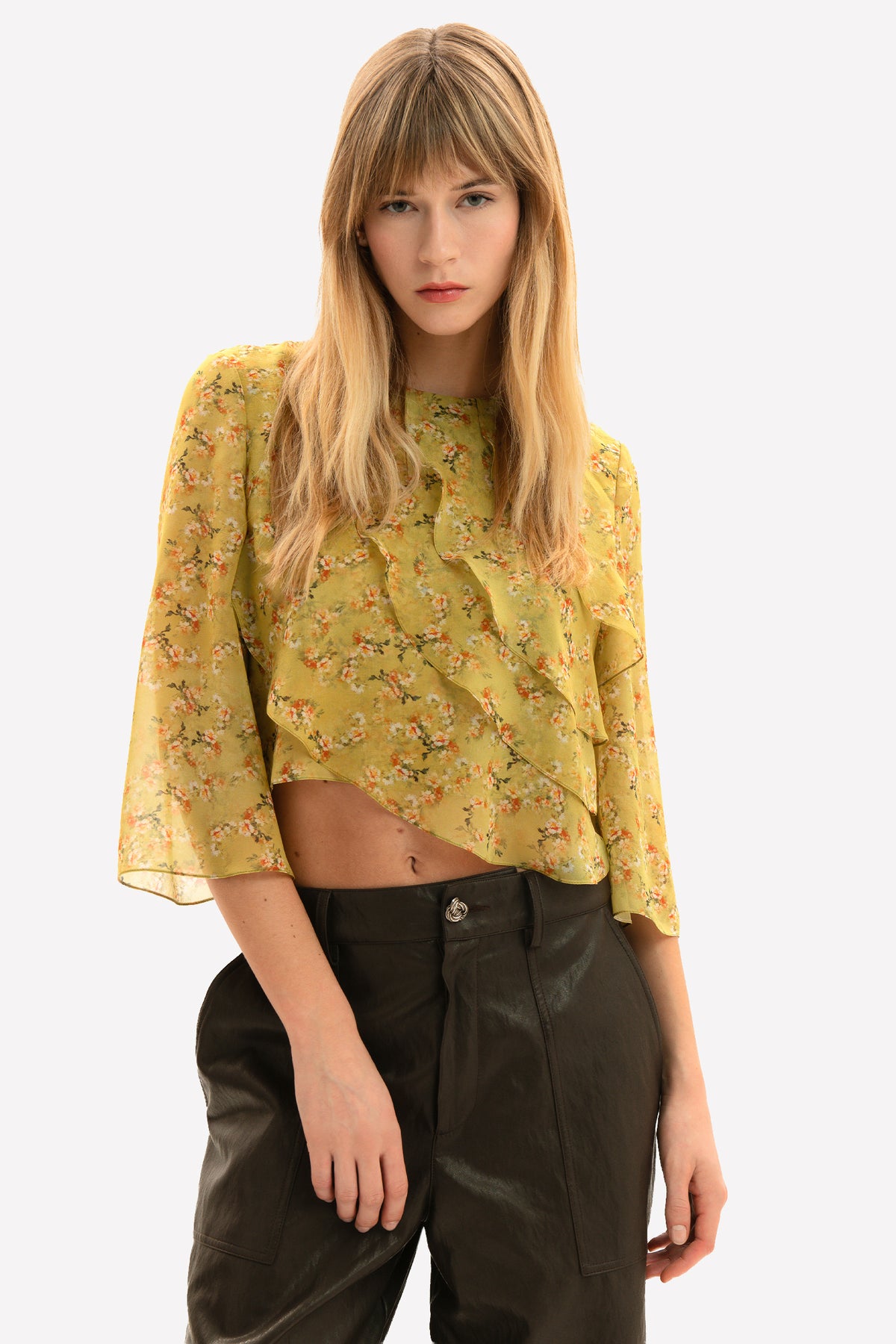 LIVIA - Blusa crop in seta Goldie