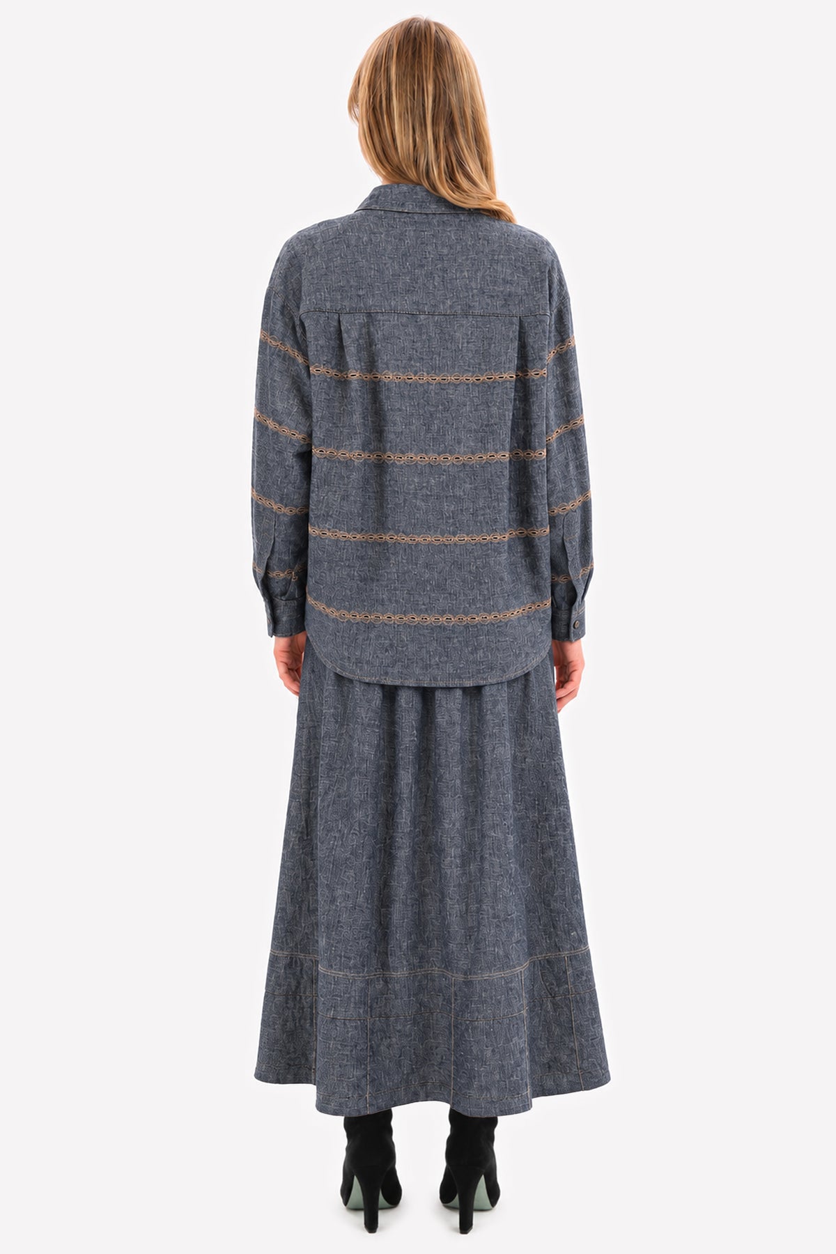 NILDE - Textured linen shirt Denim
