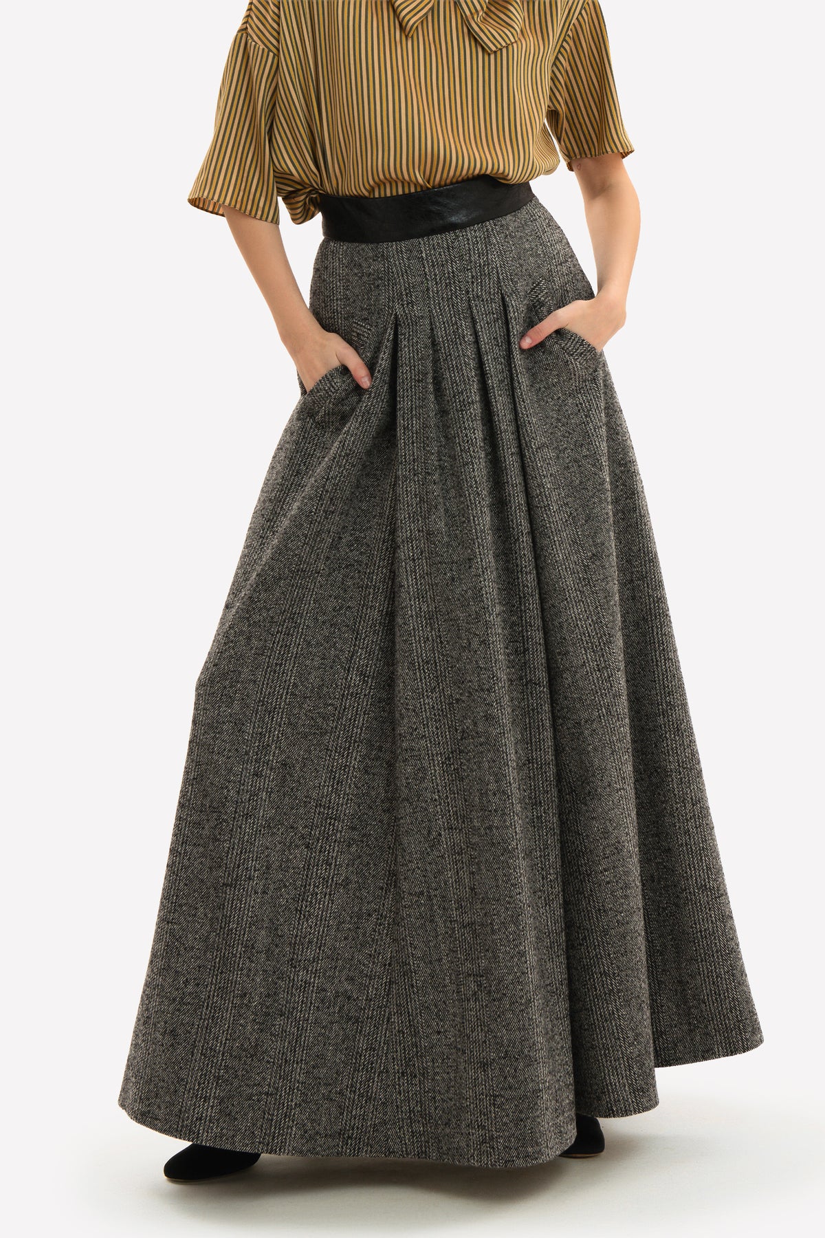 COLETTE - Long wool skirt Saltpepper