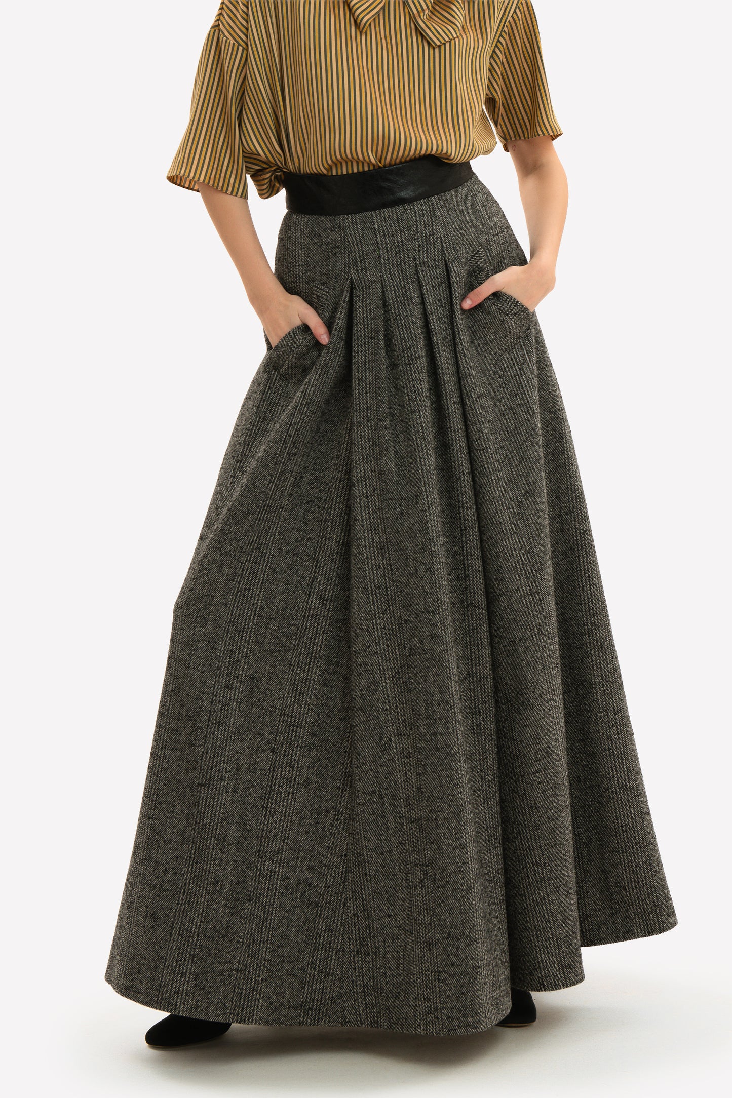 COLETTE - Long wool skirt Saltpepper