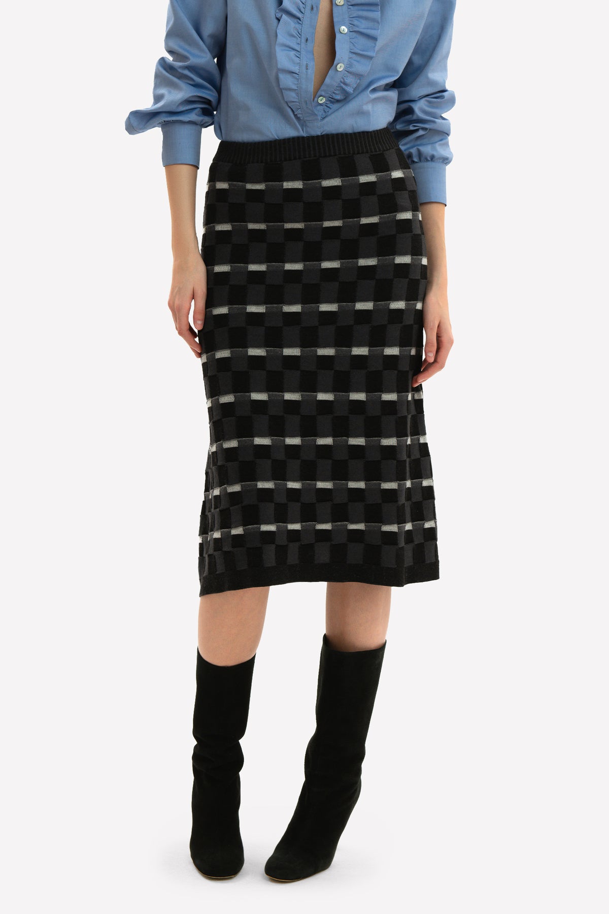 ZELDA - Gonna midi in lana merino Damier