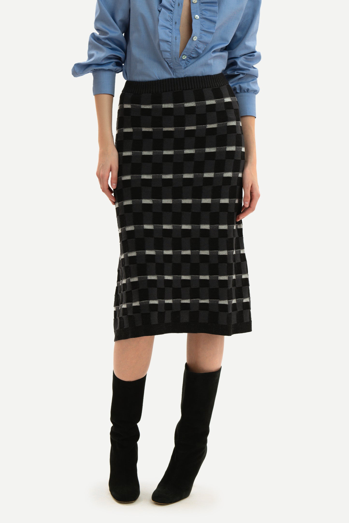 ZELDA - Gonna midi in lana merino Damier