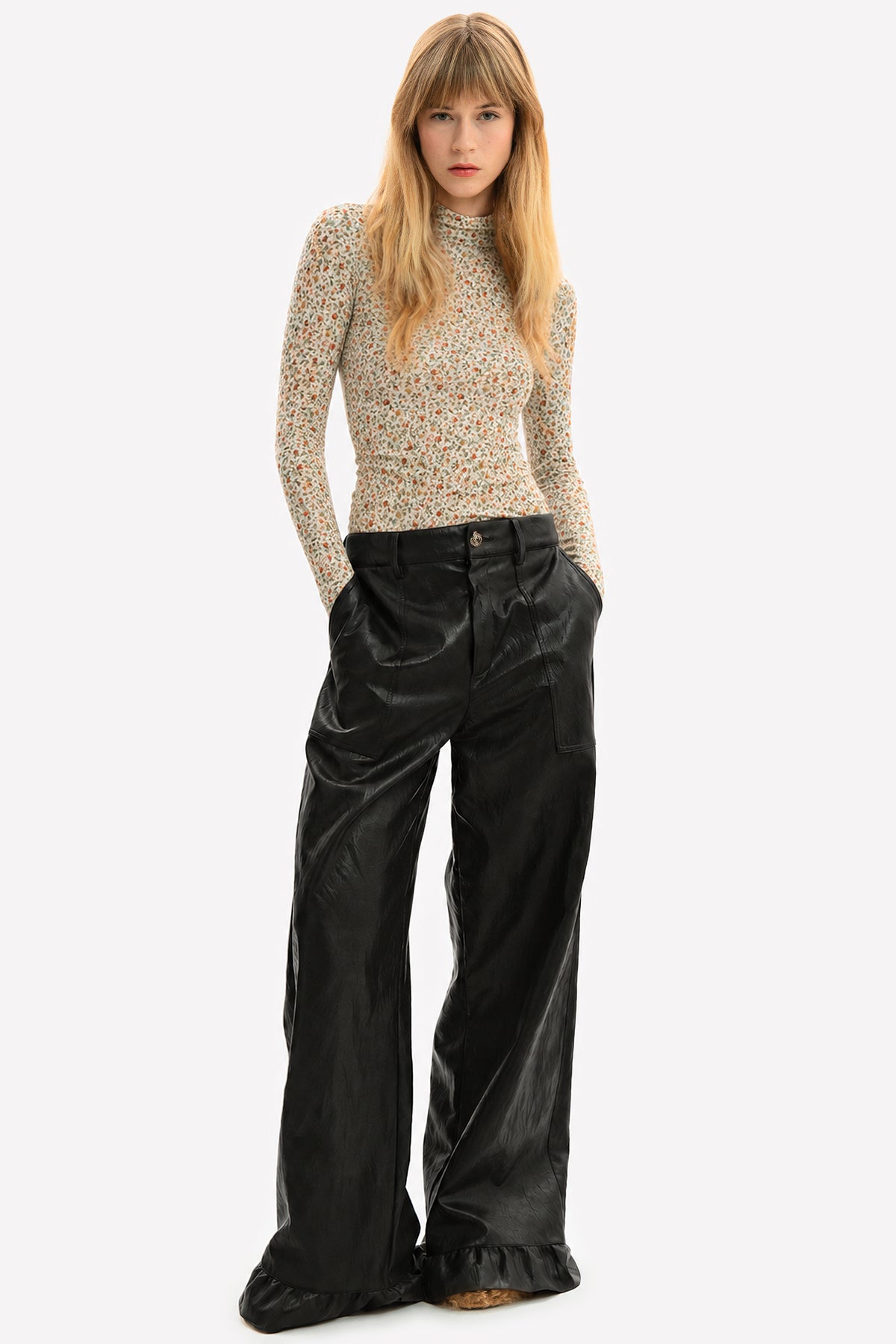 ALESSIA - Faux leather palazzo trousers Rock