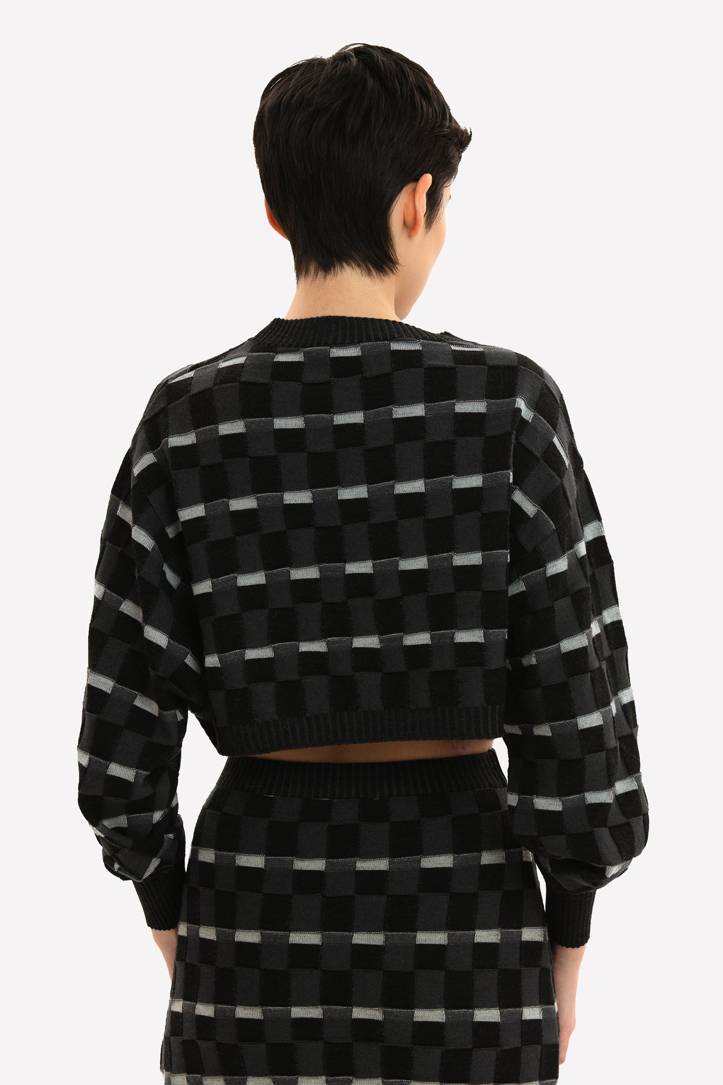 CAMILLA - Maglia crop in lana merino Damier