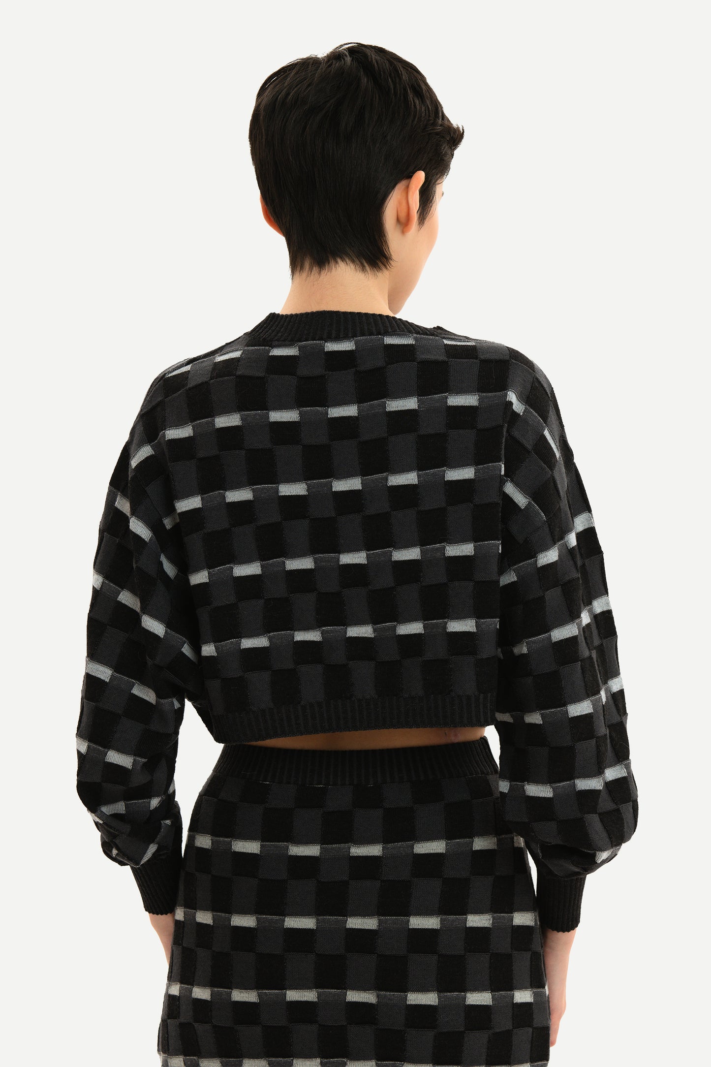 CAMILLA - Maglia crop in lana merino Damier