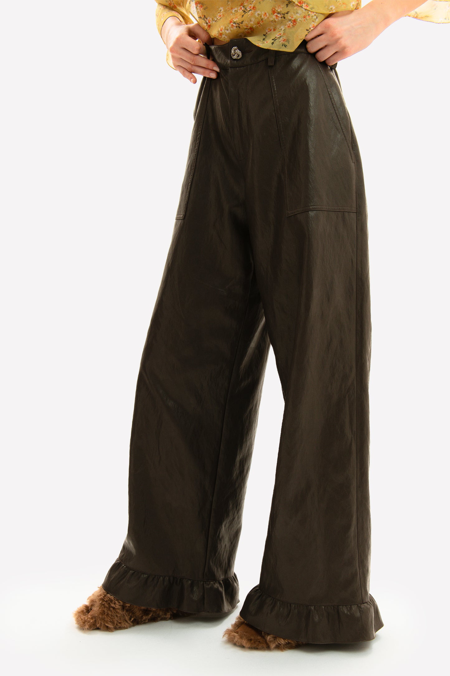 TEA - Pantalone palazzo in eco-leather Rock