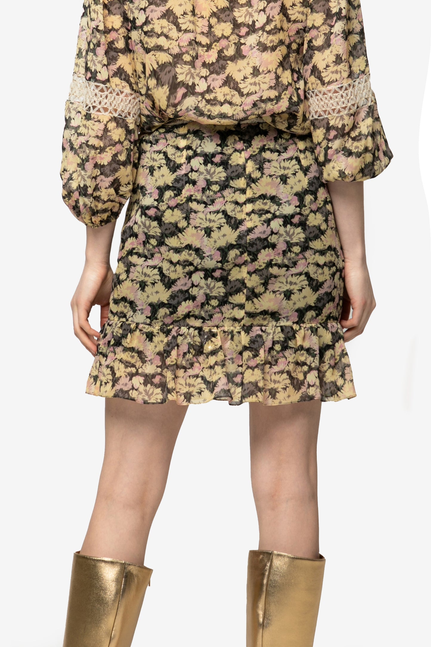 VALERIE - Foliage silk miniskirt