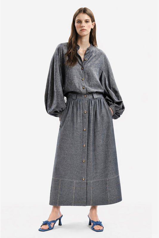 SARI - Gonna in lino effetto denim Azul