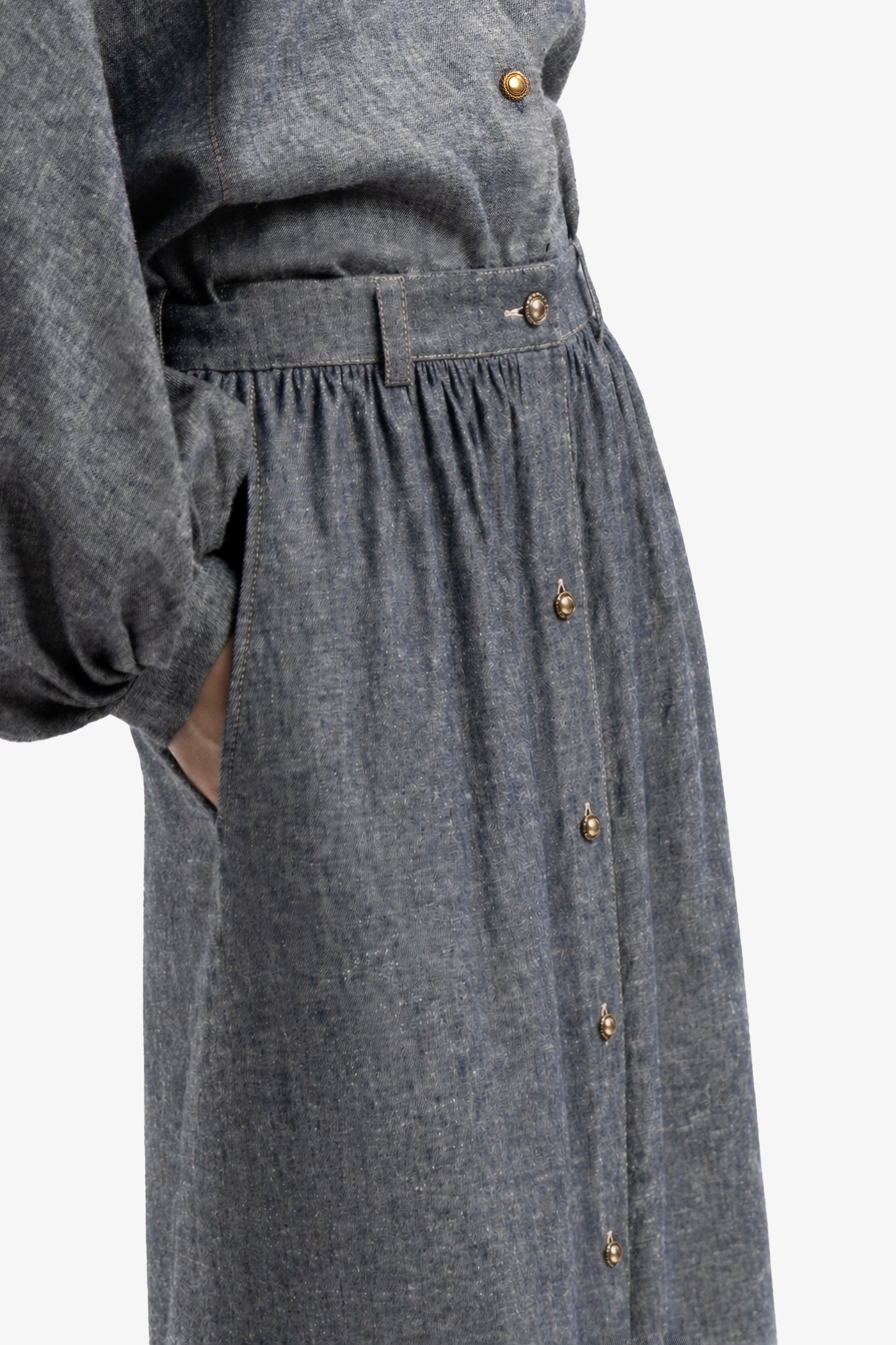 SARI - Gonna in lino effetto denim Azul