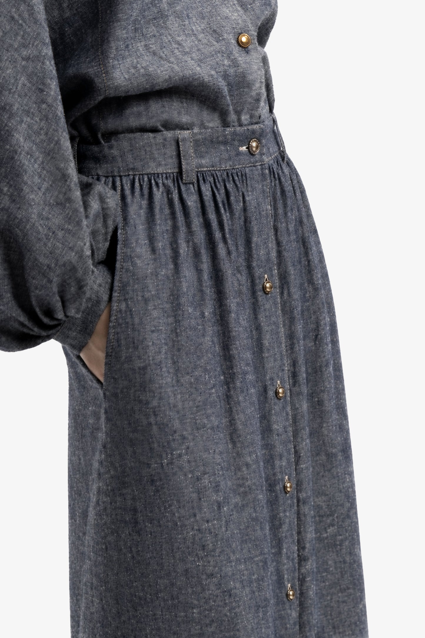 SARI - Denim-Effect Linen Skirt Azul