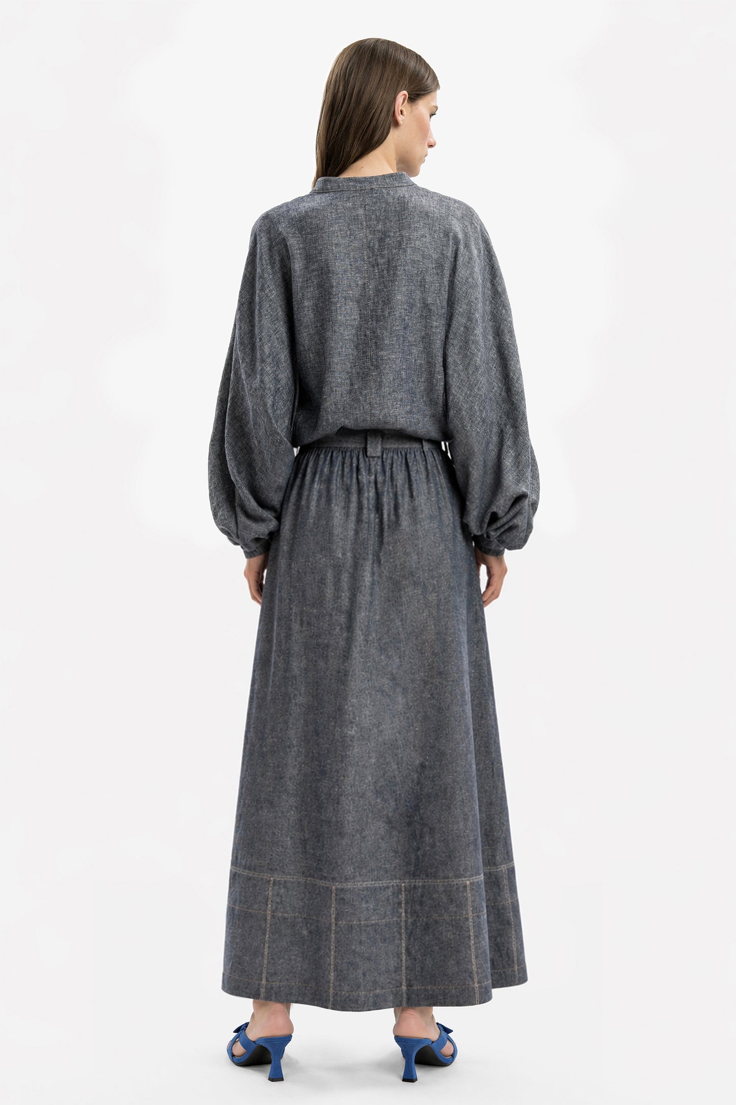 SARI - Gonna in lino effetto denim Azul