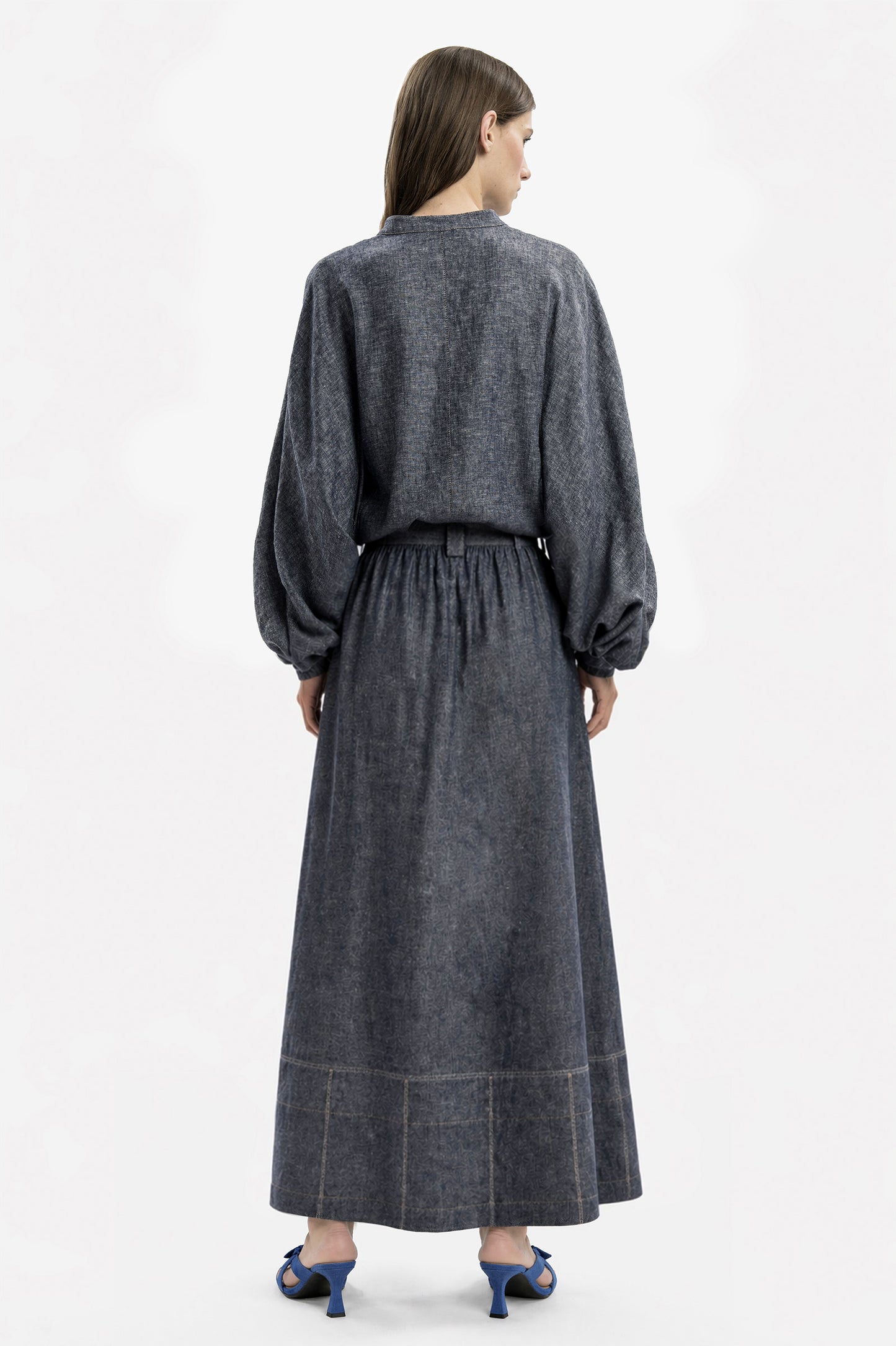 SARI - Denim-Effect Linen Skirt Azul