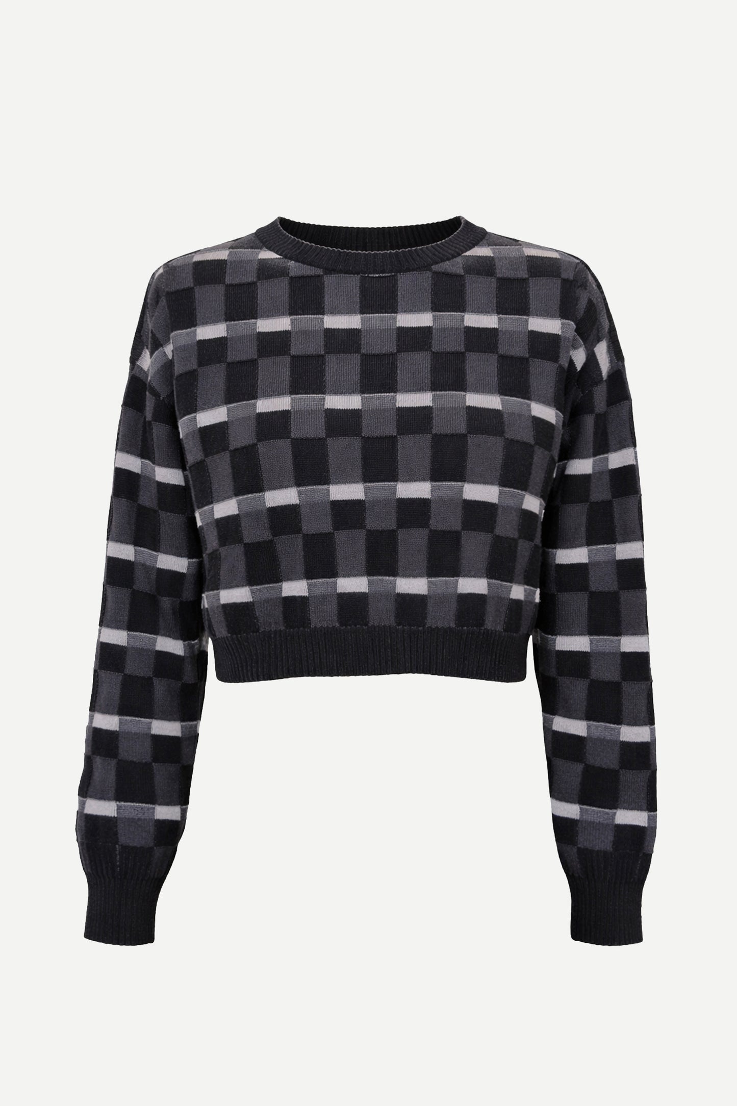 CAMILLA - Maglia crop in lana merino Damier