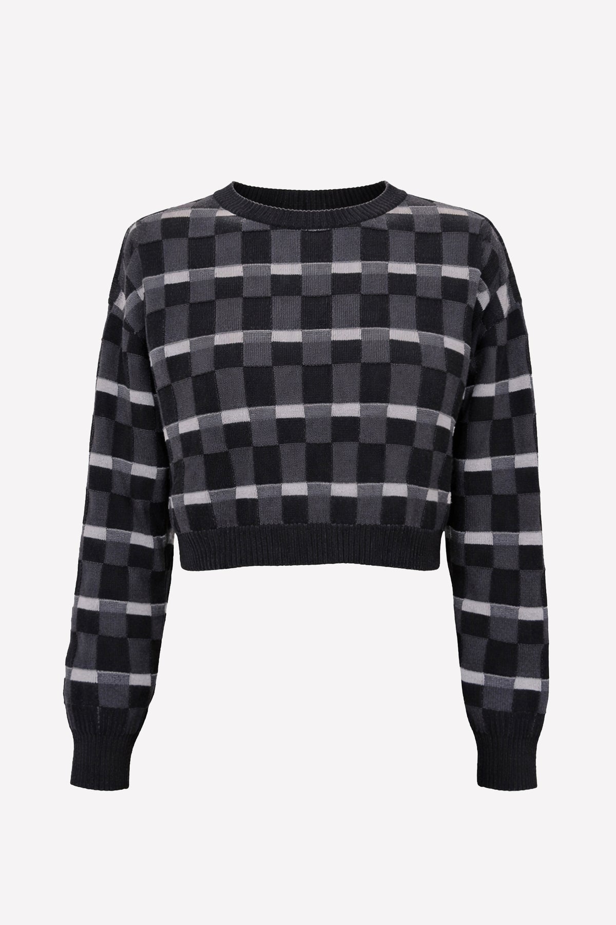 CAMILLA - Maglia crop in lana merino Damier