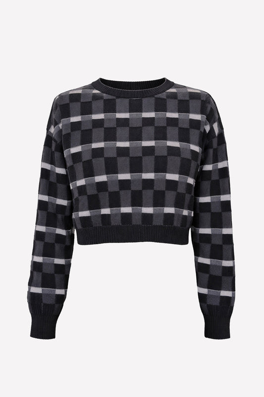 CAMILLA - Merino wool crop top Damier