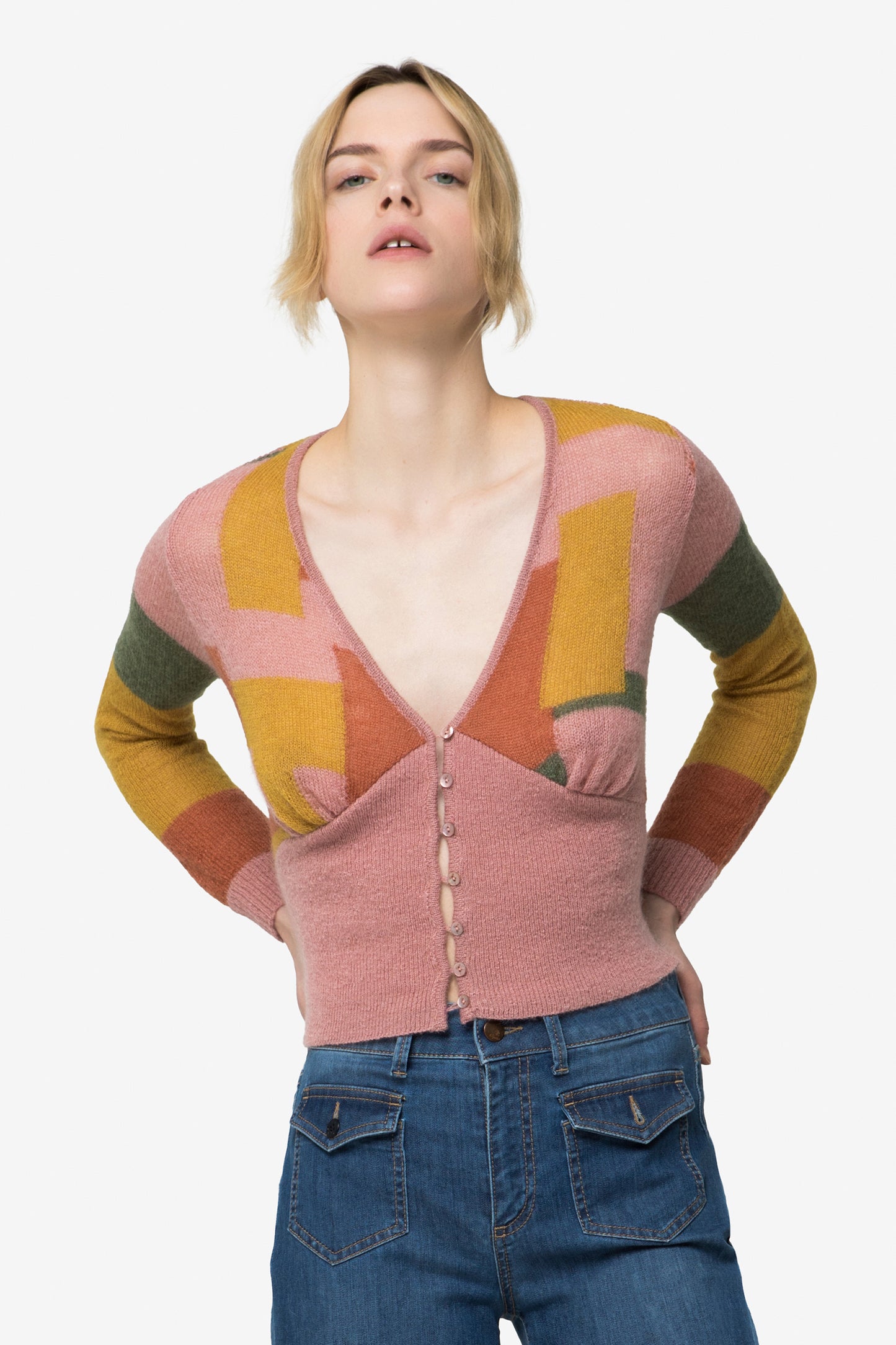 CATERINA - Mondrian wool cropped cardigan