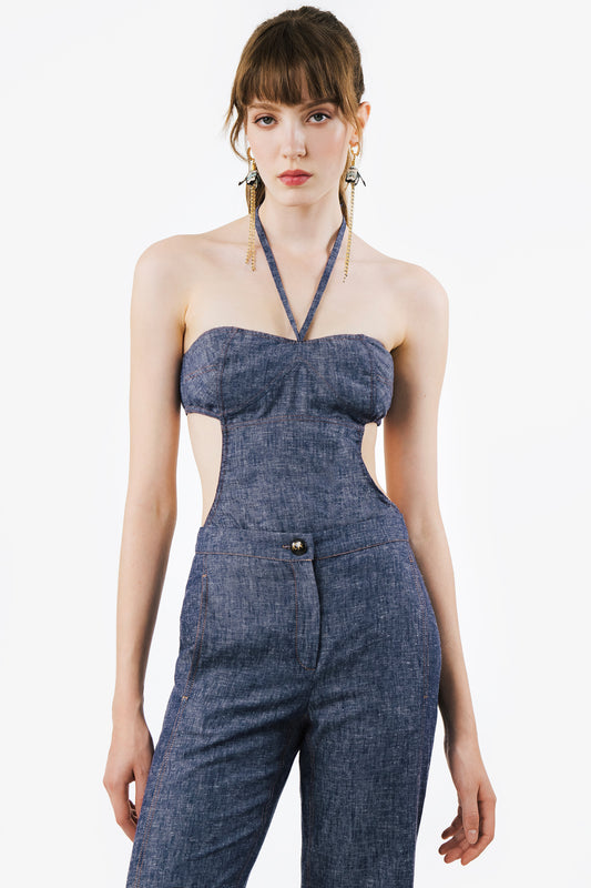 TELMA - Body in lino effetto denim Indigo