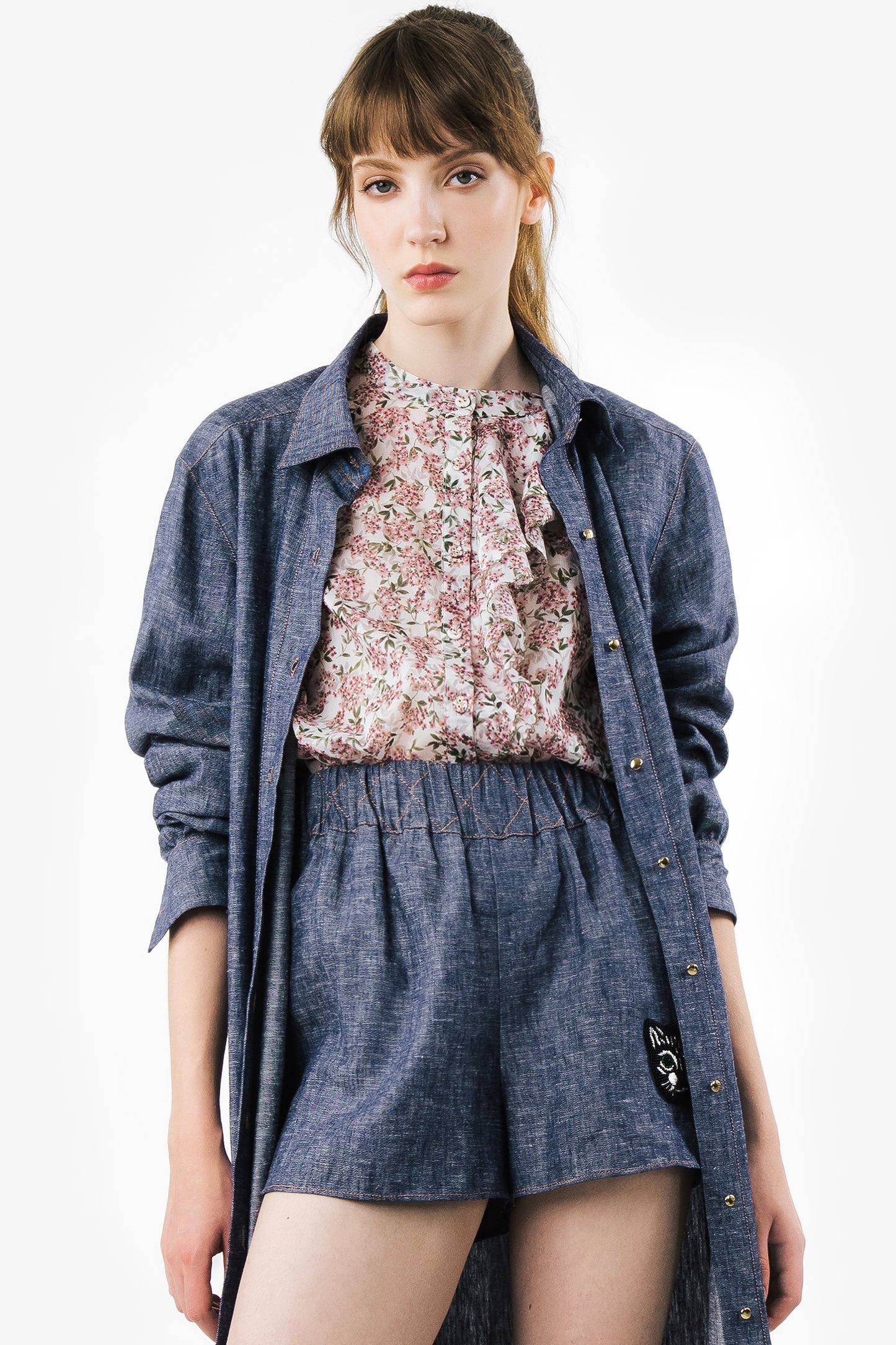 LIVIA - Denim effect linen duster Indigo